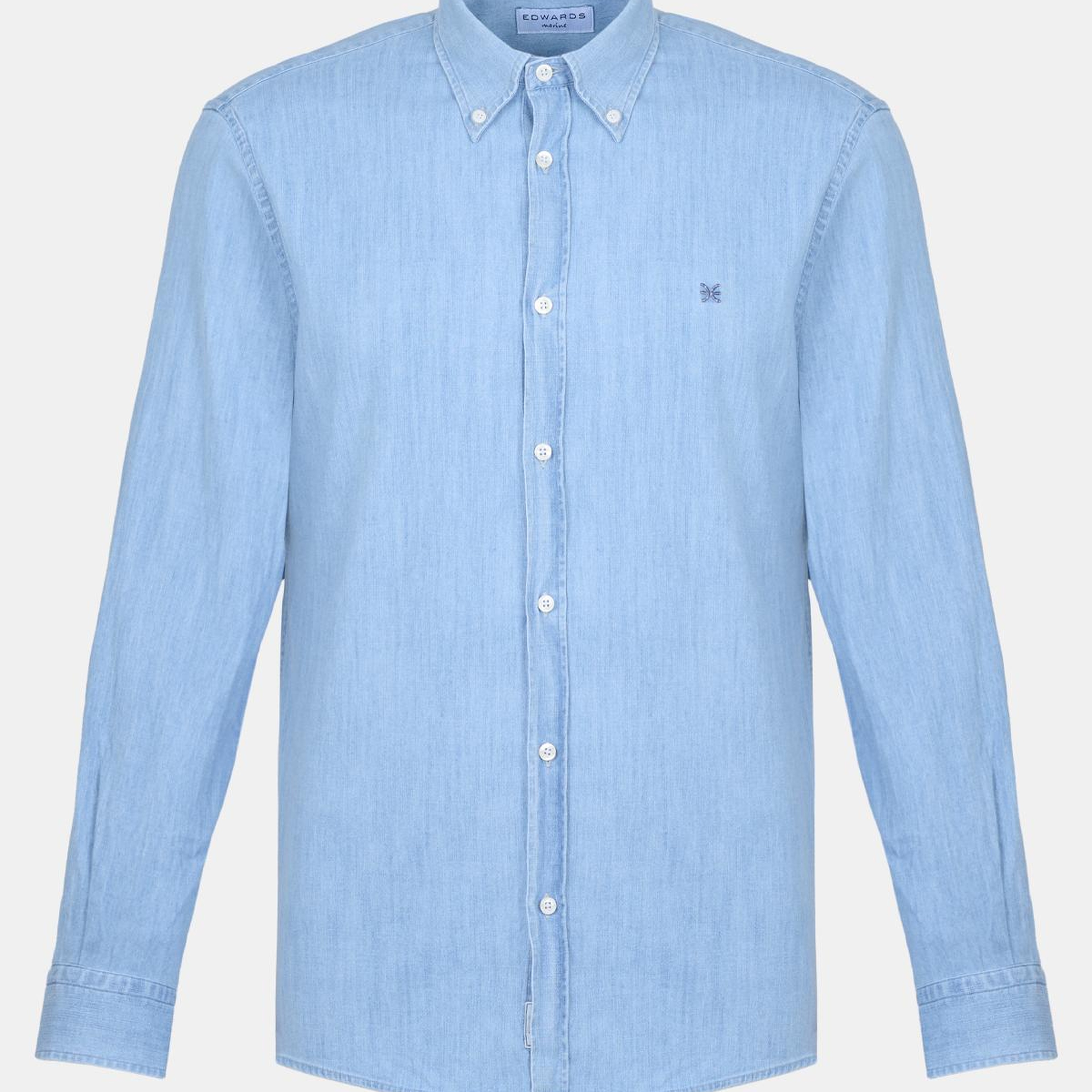 Erkek Mavi Düğmeli Yaka Denim Gömlek