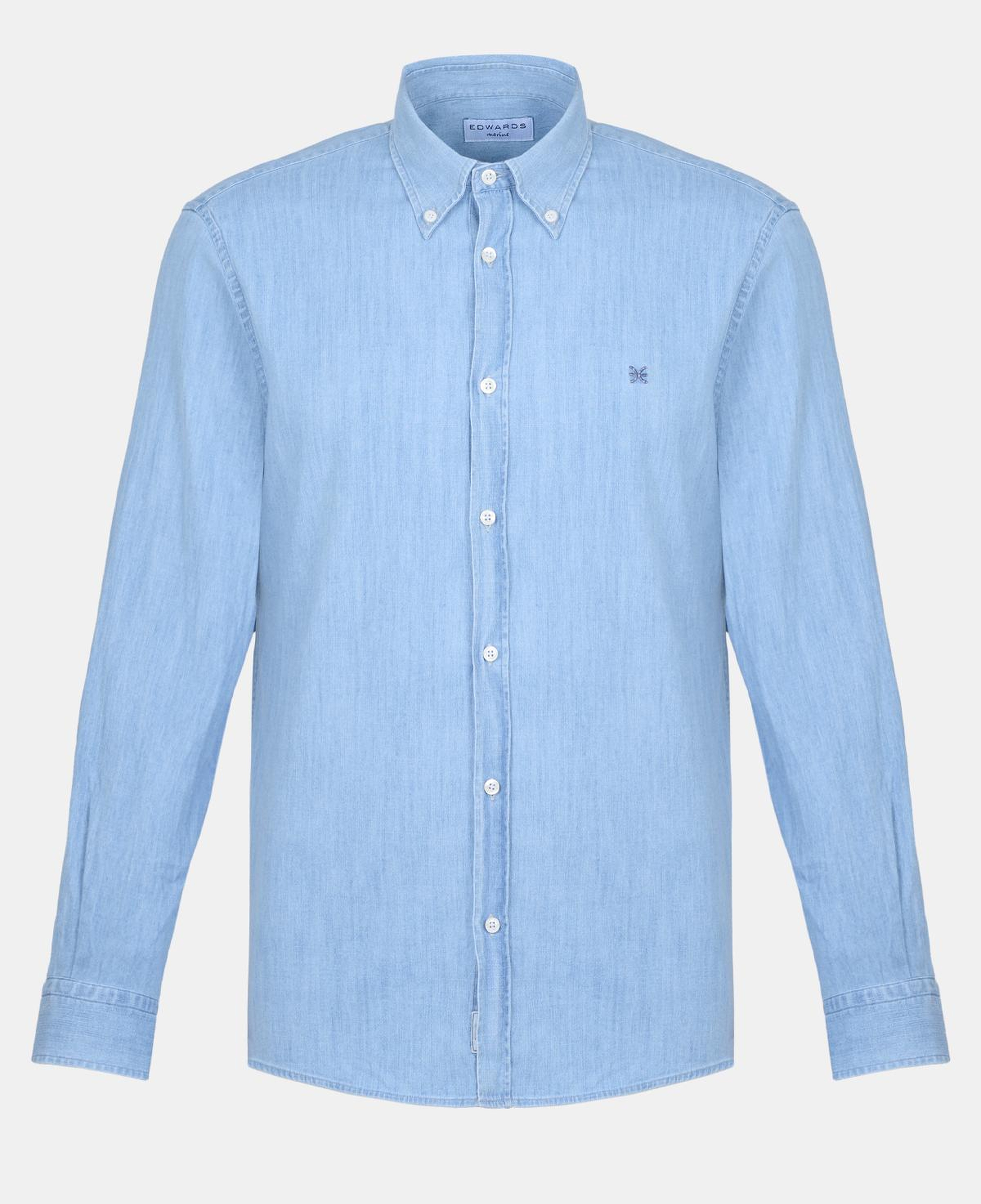 Erkek Mavi Düğmeli Yaka Denim Gömlek