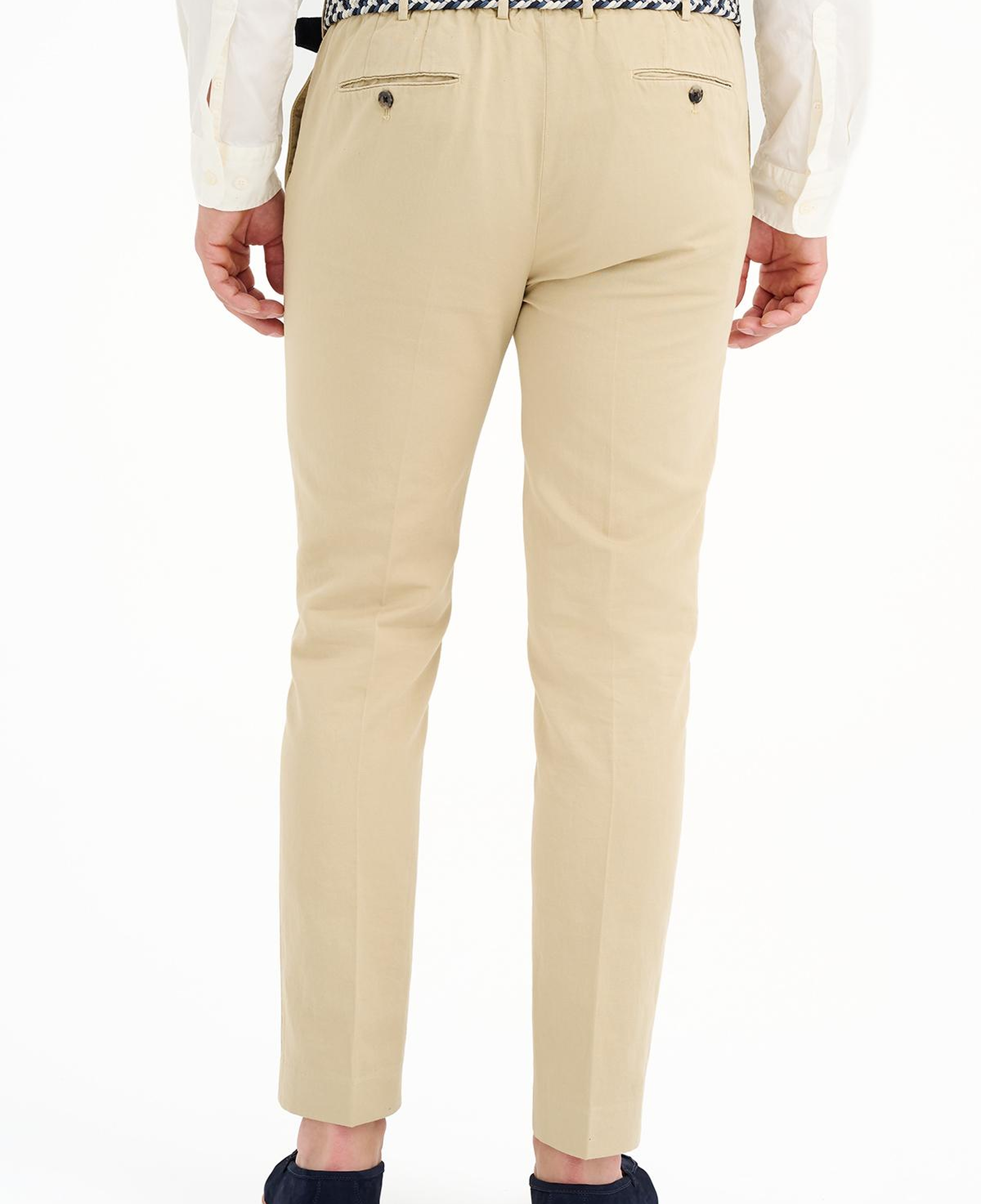 Erkek Bej Beli Kordonlu Keten Karışımlı Pantolon