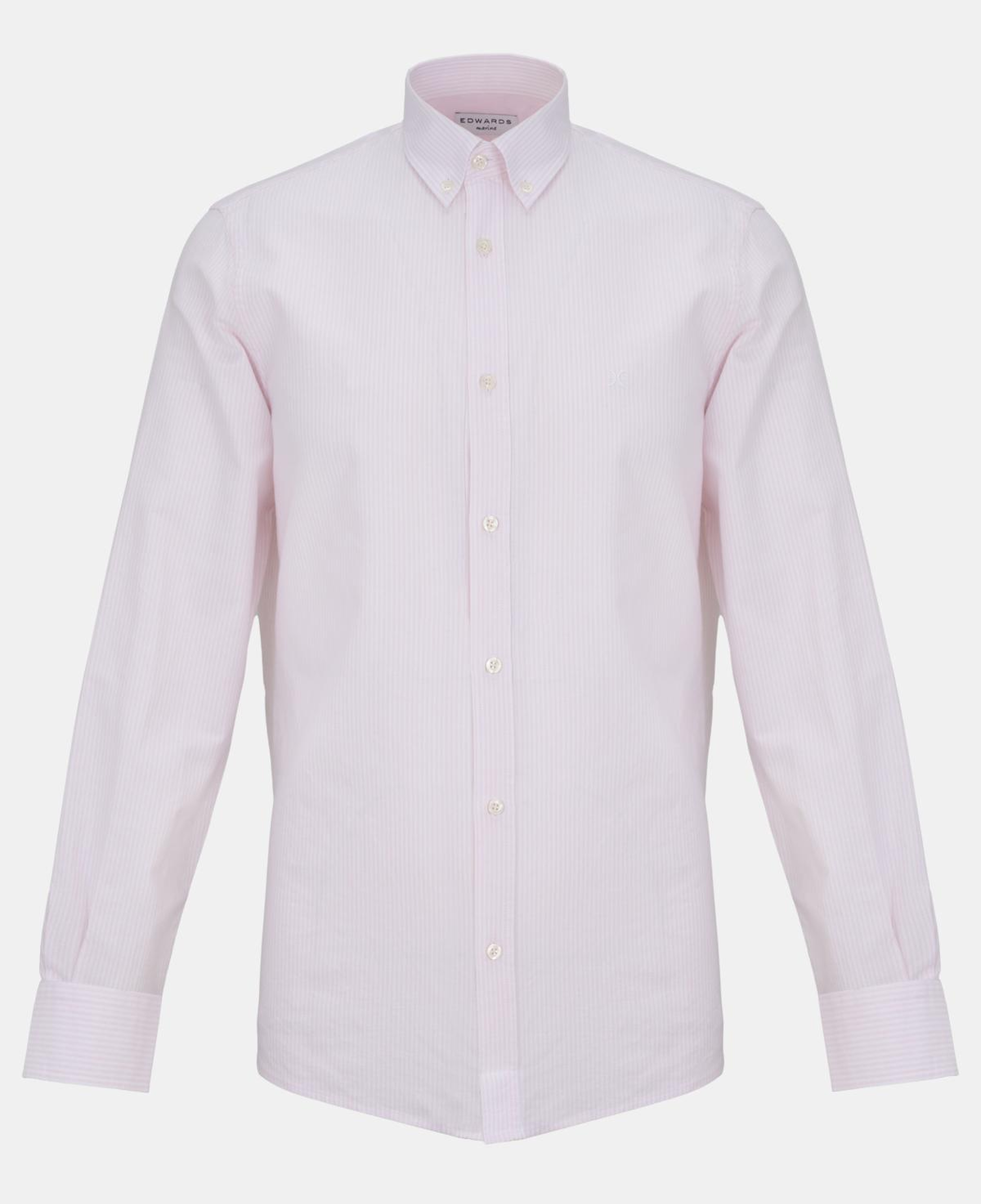 Erkek Pembe Düğmeli Yaka Çizgili Oxford Gömlek