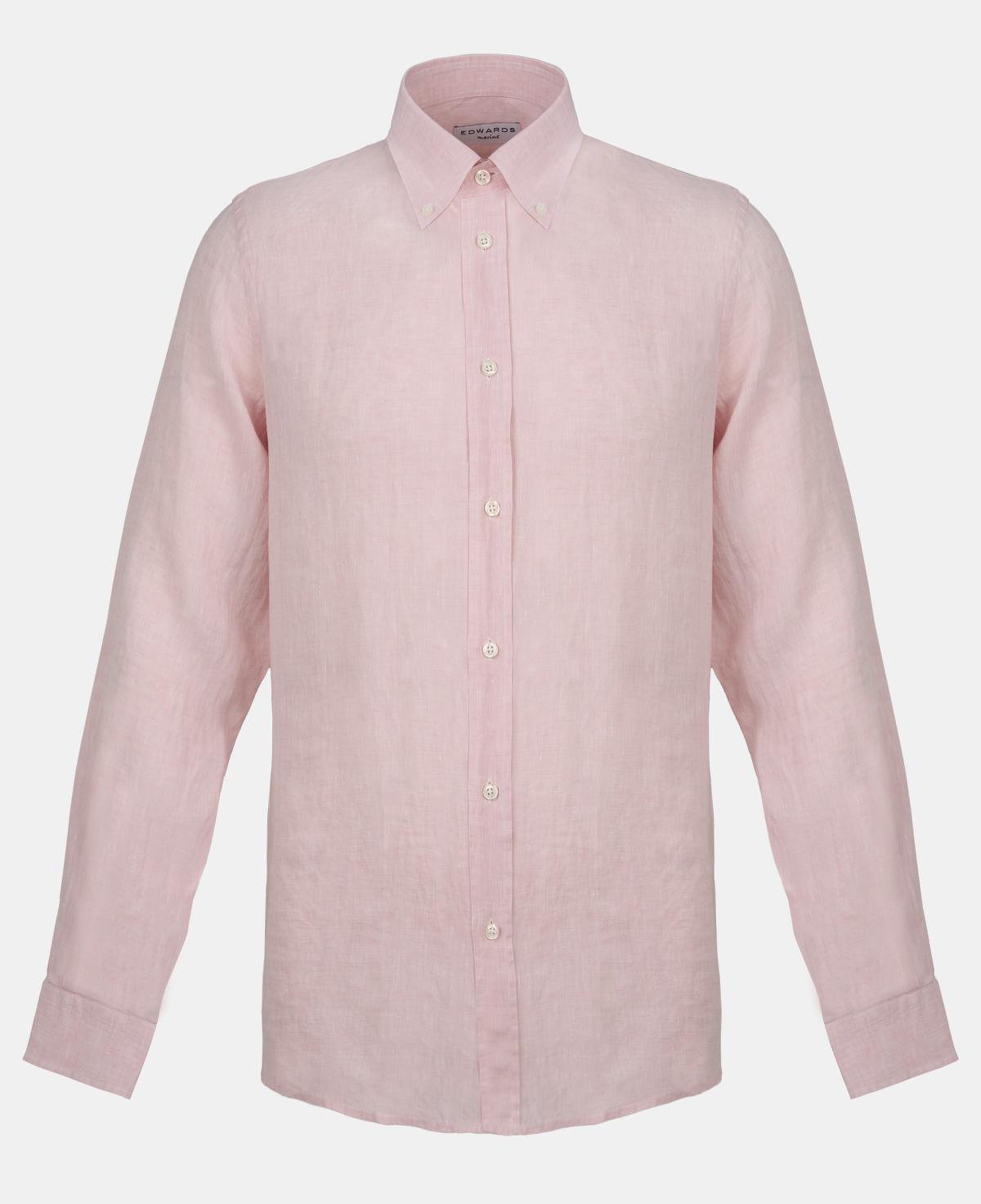 Erkek Pembe Düğmeli Yaka Keten Gömlek