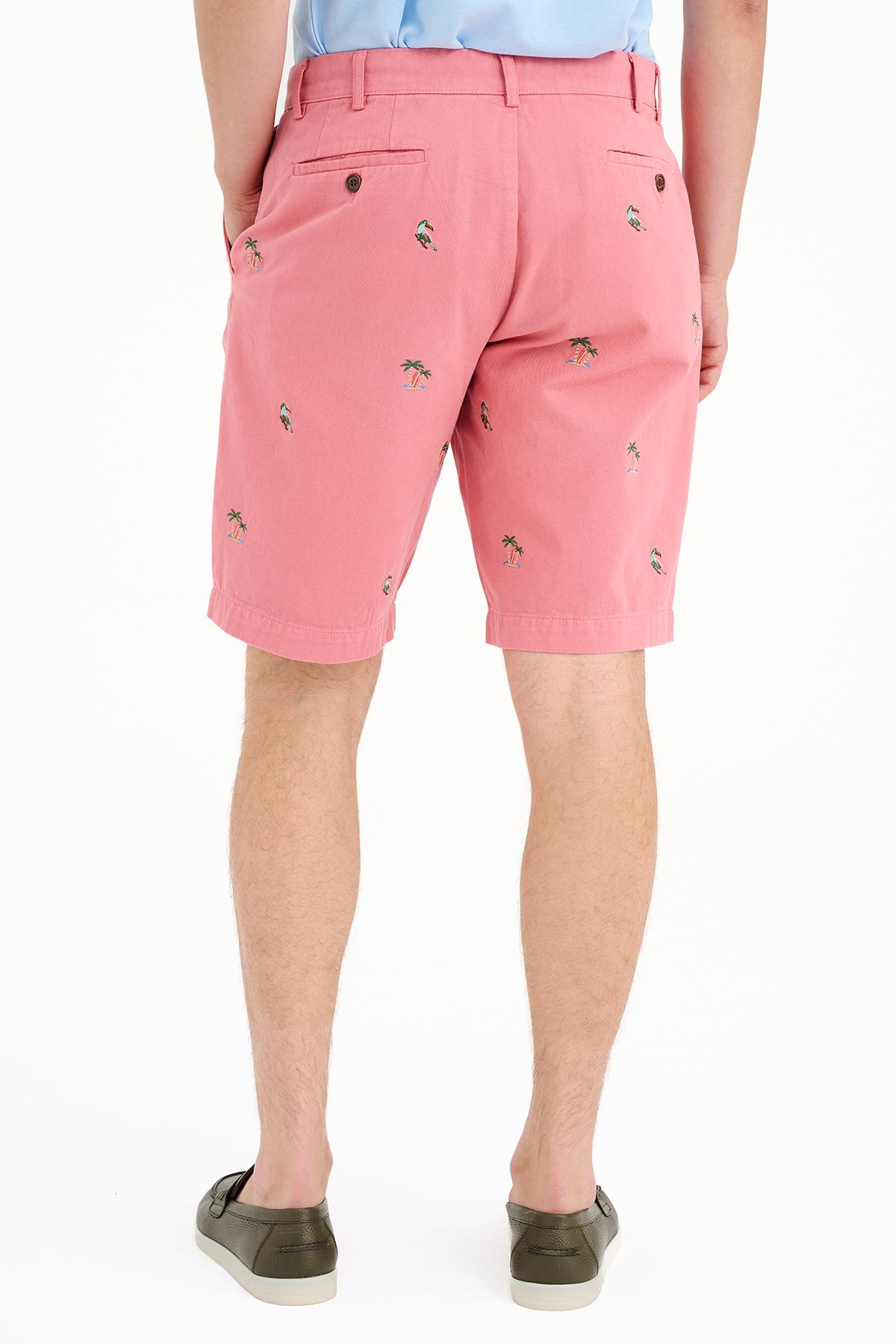 Erkek Pembe Nakışlı Bermuda Şort