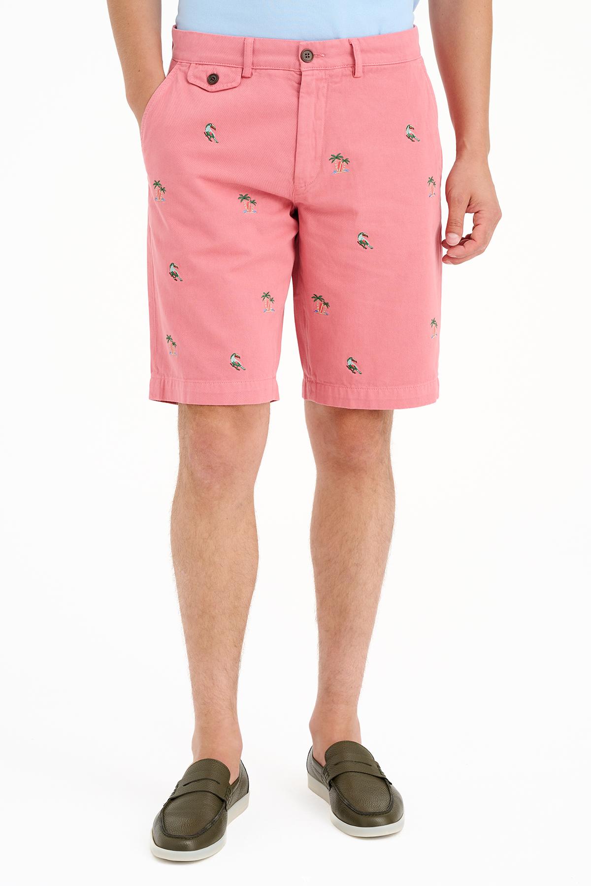 Erkek Pembe Nakışlı Bermuda Şort