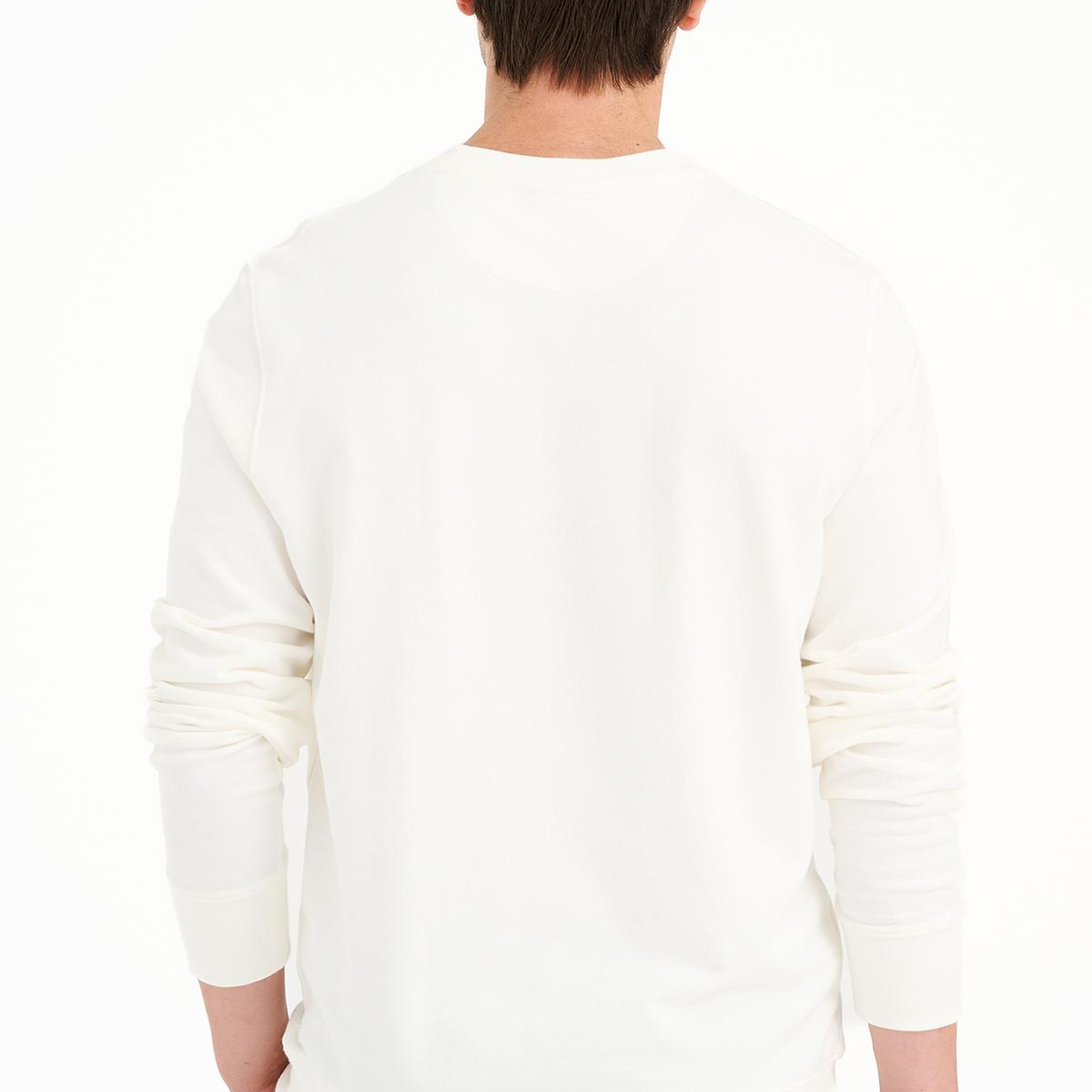 Erkek Beyaz Bisiklet Yaka Basic Sweatshirt