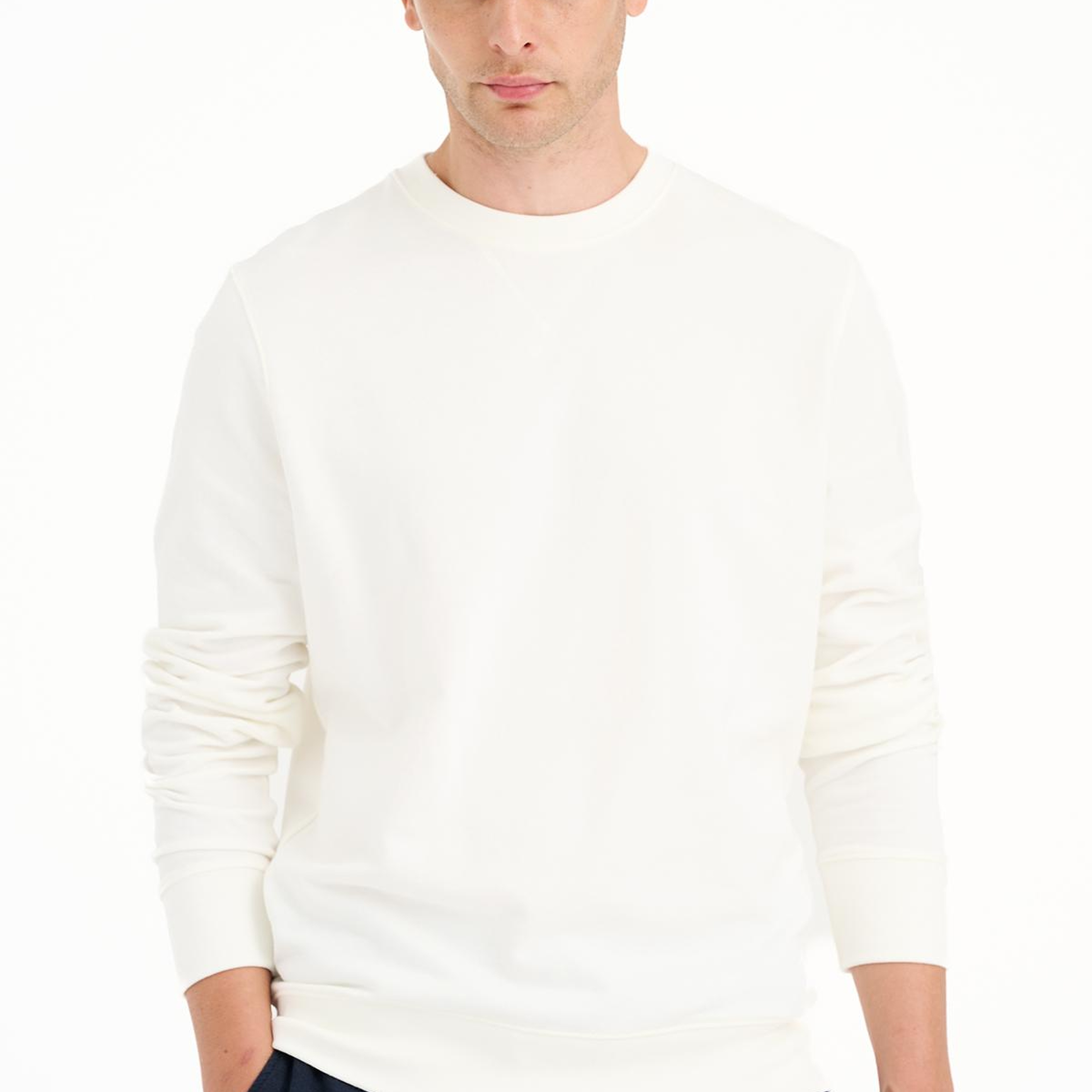Erkek Beyaz Bisiklet Yaka Basic Sweatshirt