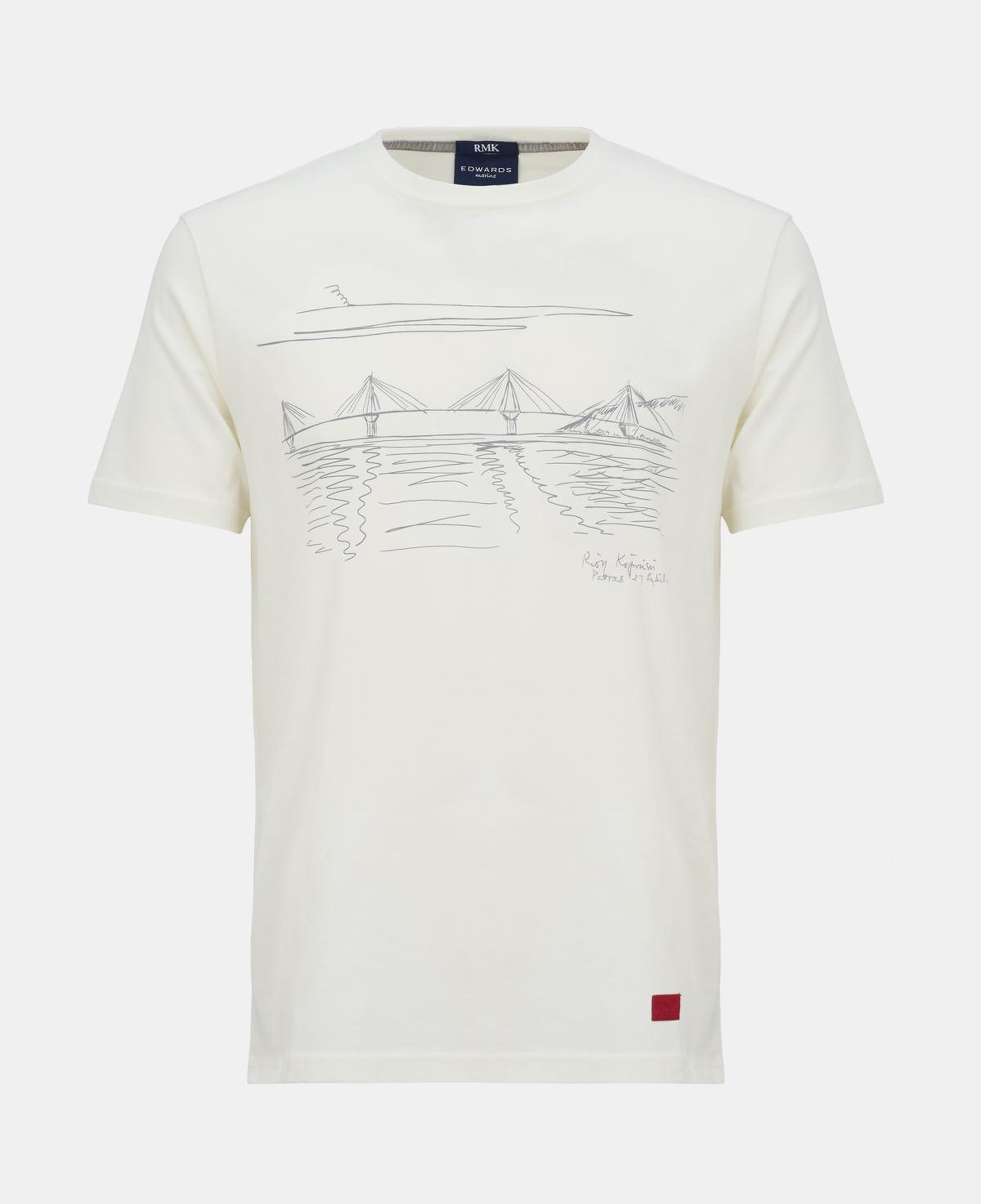 Erkek Beyaz Köprü Baskılı Bisiklet Yaka T-Shirt