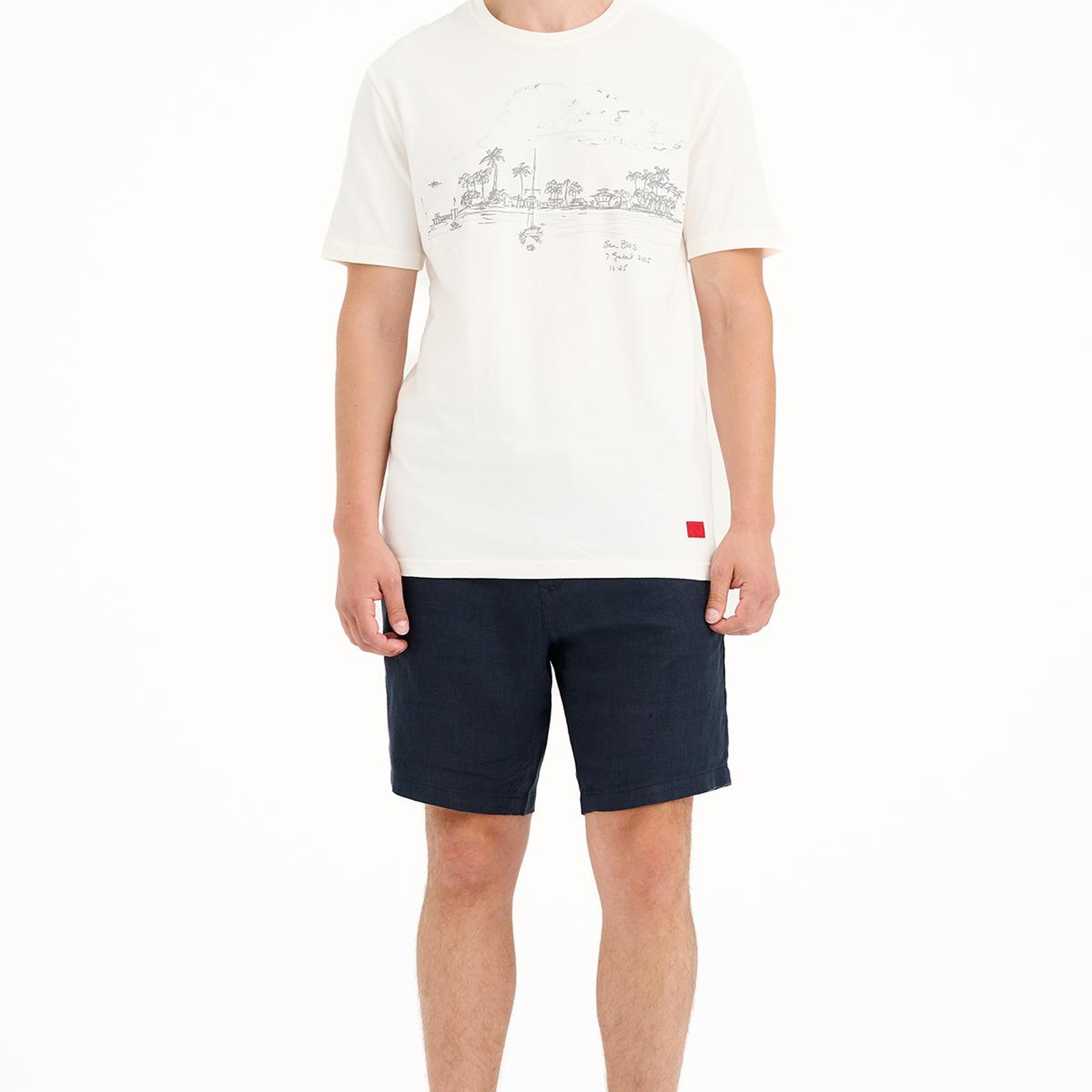 Erkek Beyaz St Blas Baskılı Bisiklet Yaka  T-Shirt