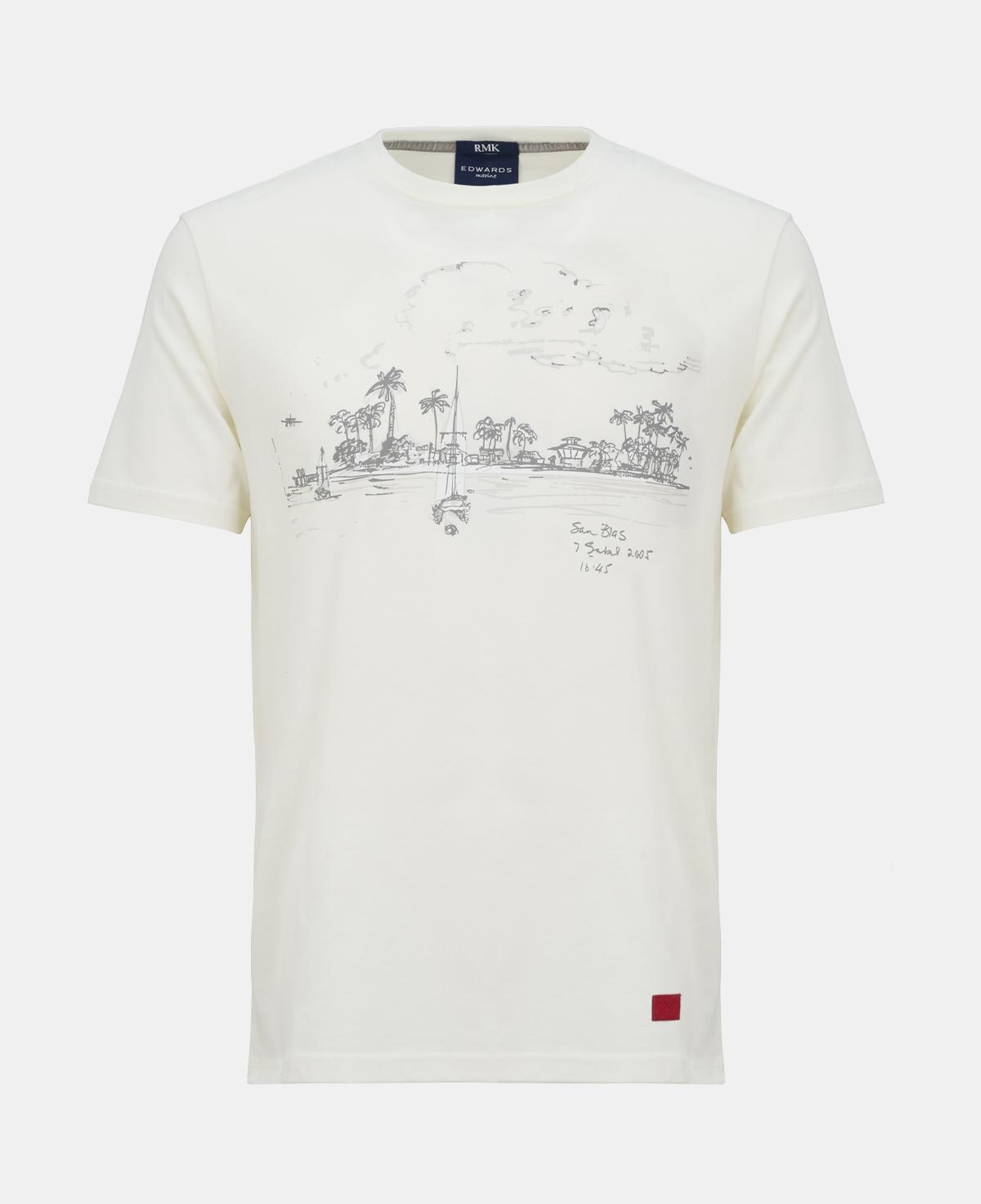 Erkek Beyaz St Blas Baskılı Bisiklet Yaka  T-Shirt