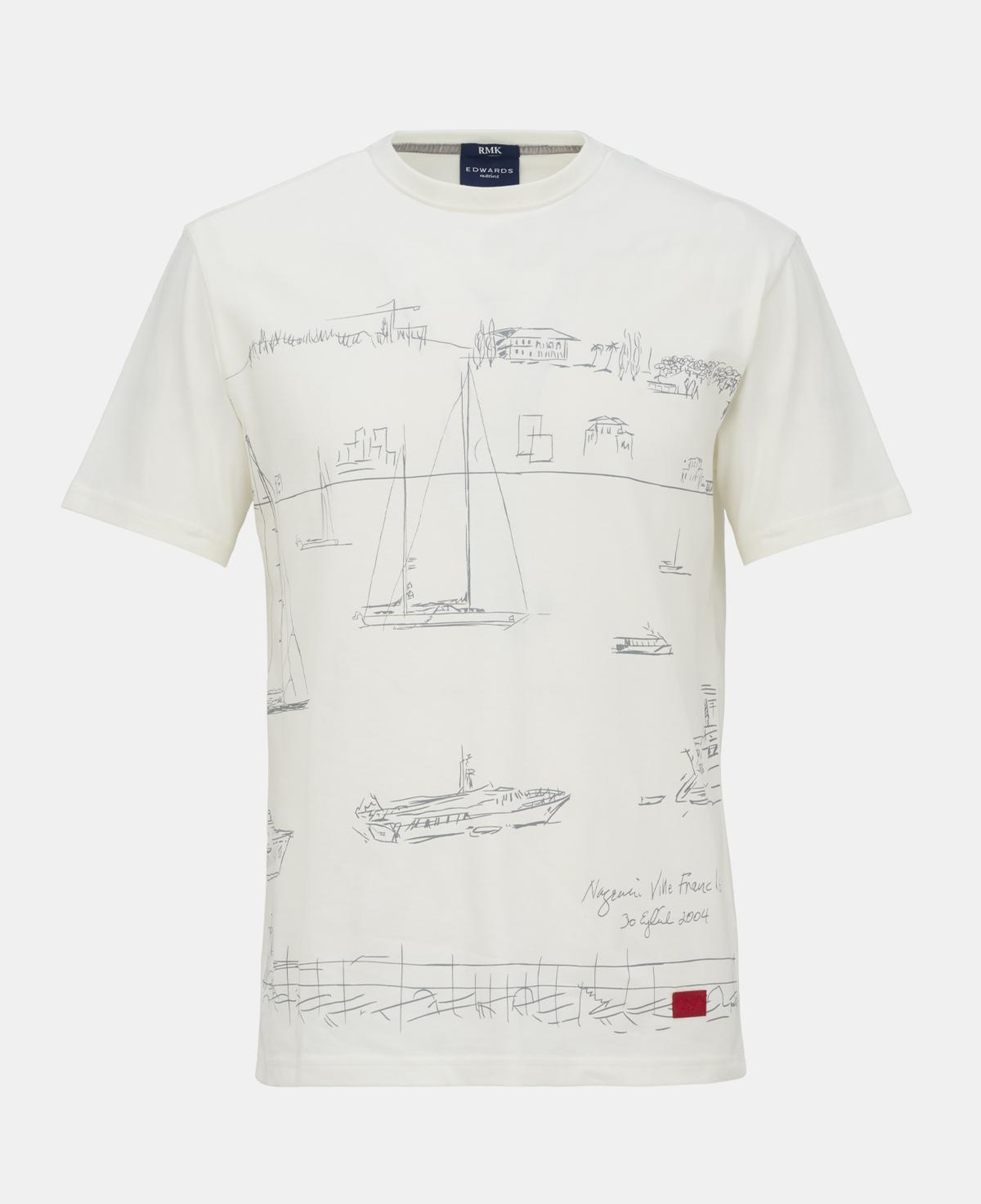 Erkek Beyaz Liman Baskılı Bisiklet Yaka T-Shirt