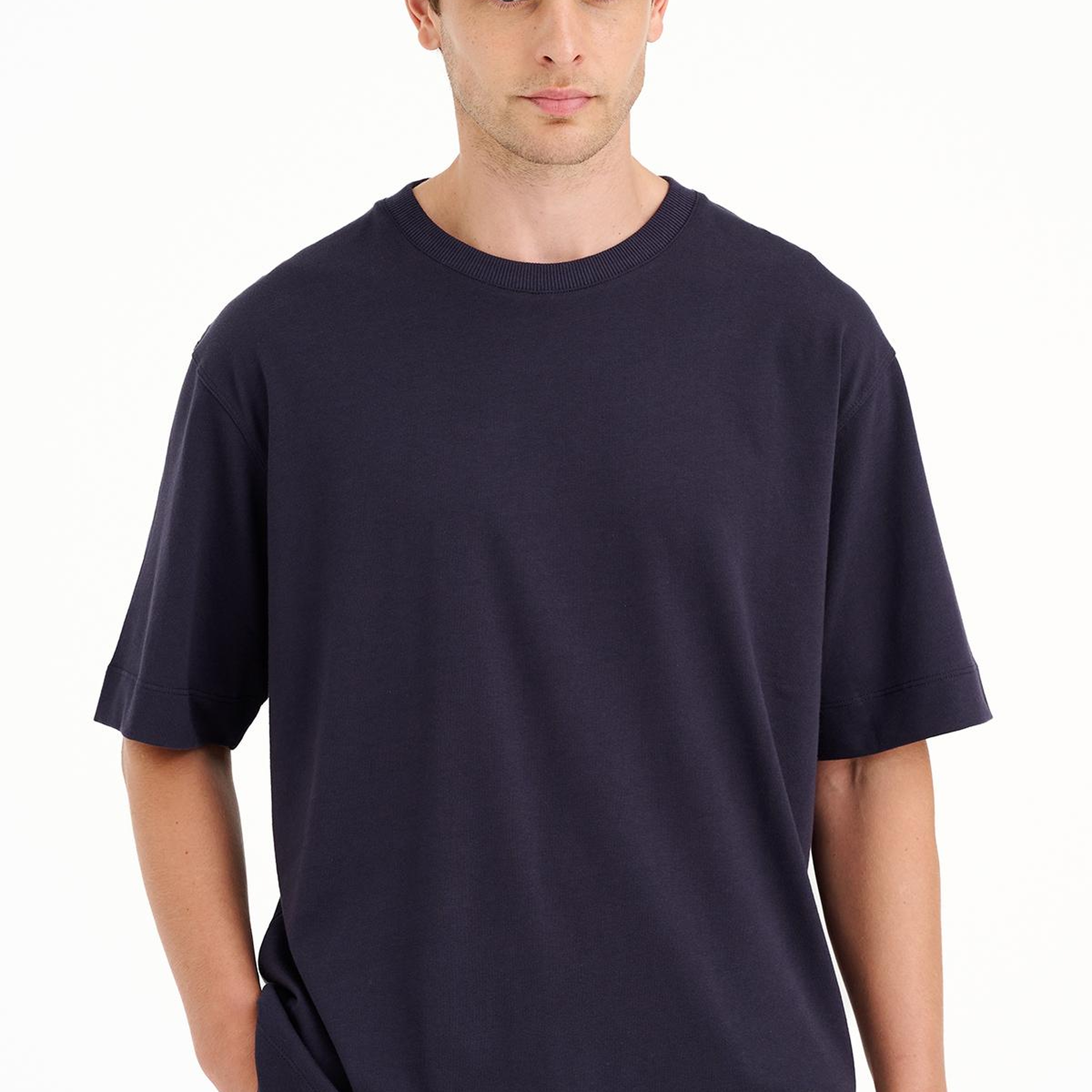 Erkek Lacivert Bisiklet Yaka Heavy Jersey T-Shirt