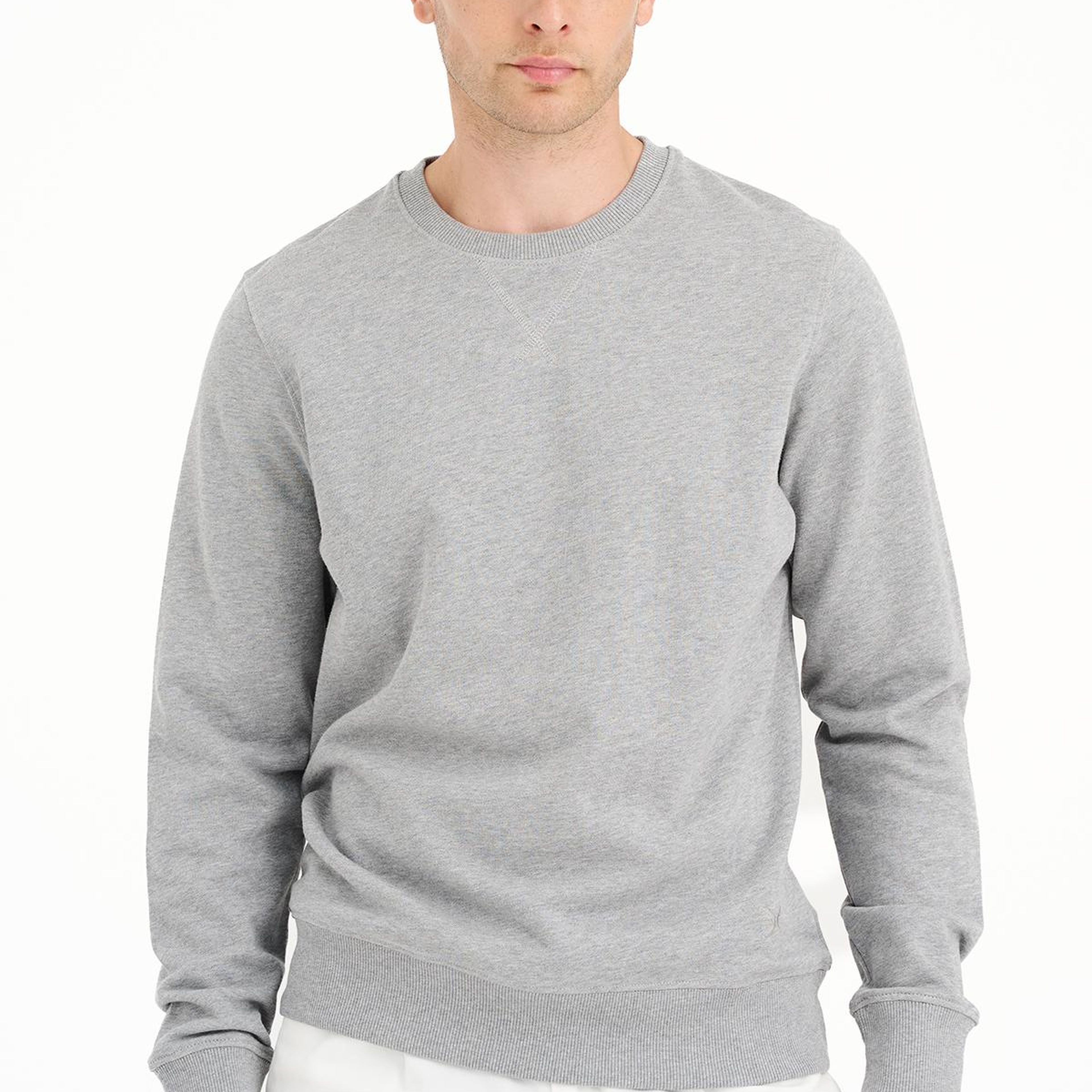 Erkek Gri Bisiklet Yaka Basic Sweatshirt