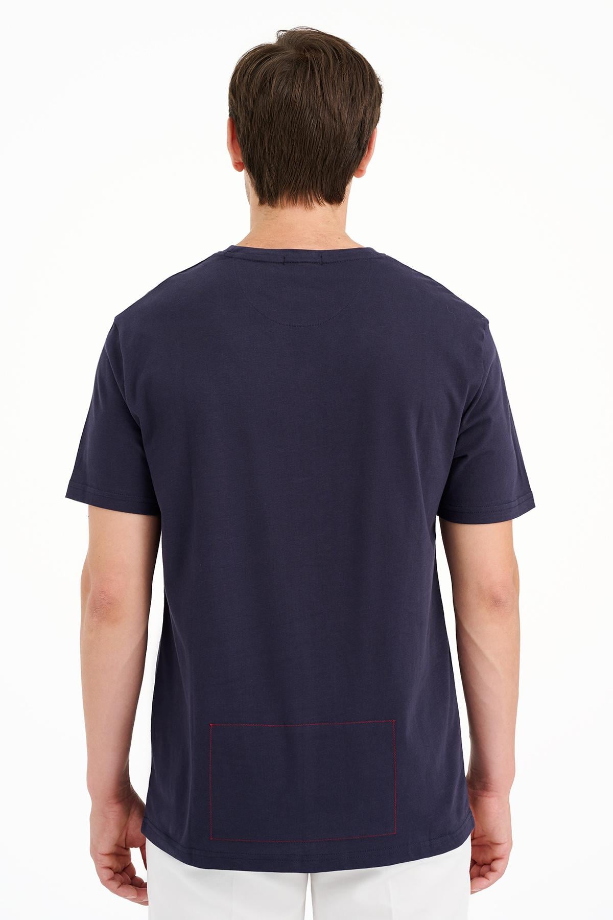 Erkek Lacivert St Blas Baskılı Bisiklet Yaka  T-Shirt