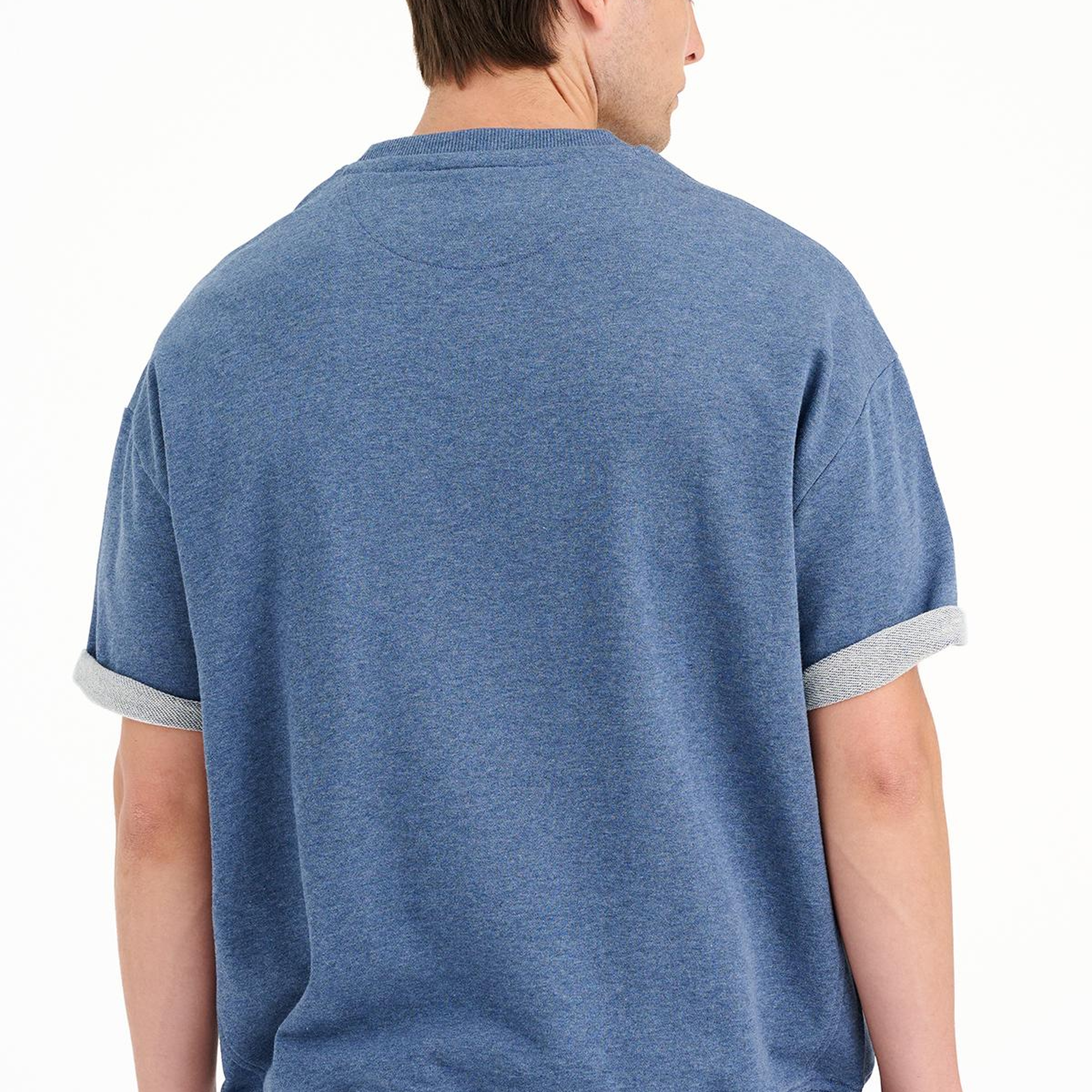 Erkek İndigo Örme Kısa Kollu Sweatshirt