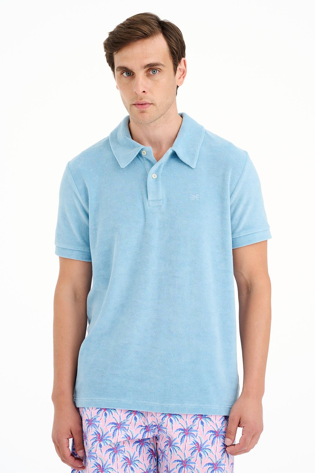 Erkek Mavi Polo Yaka Havlu T-Shirt