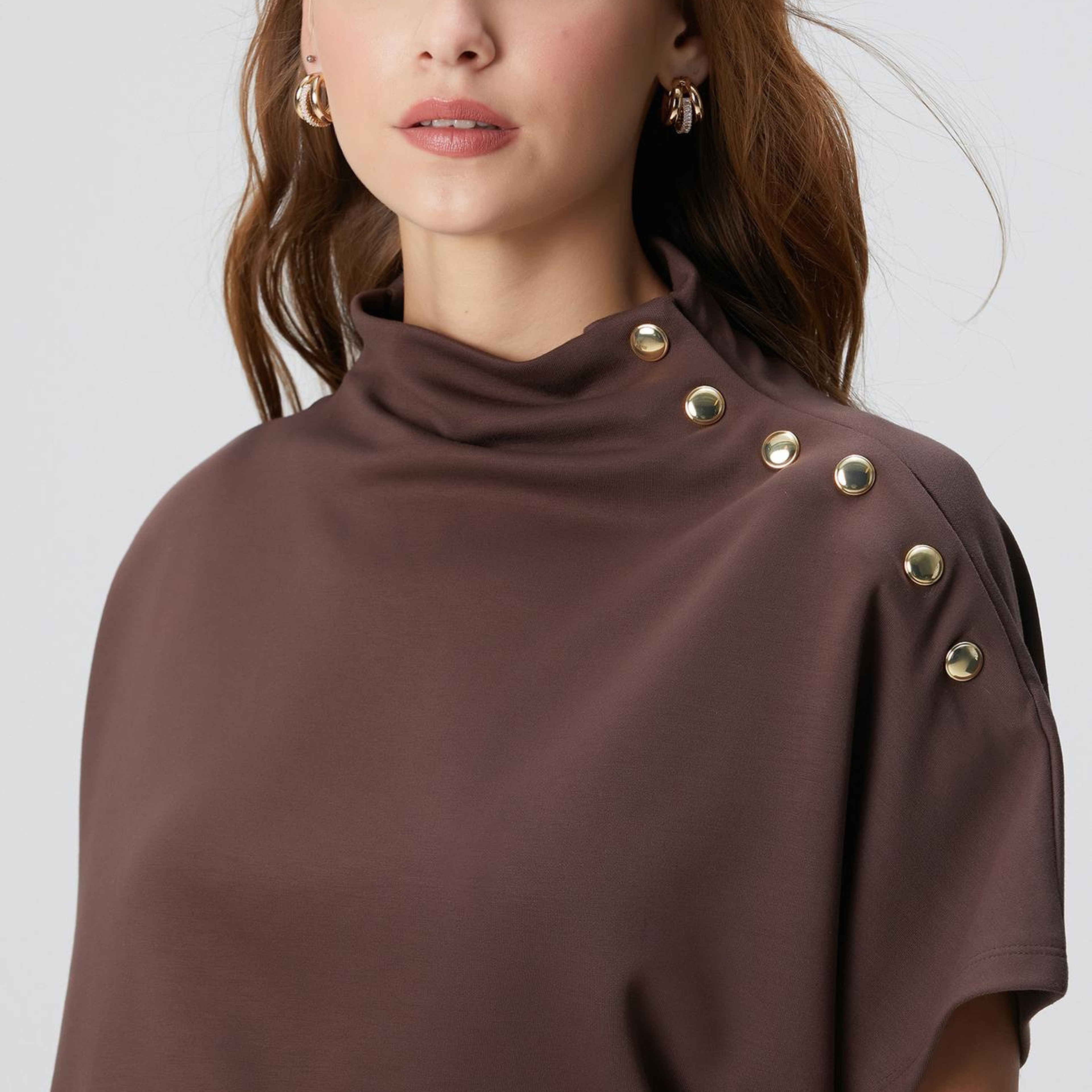 Network Kadın Acı Kahve Çıtçıt Detaylı T-Shirt