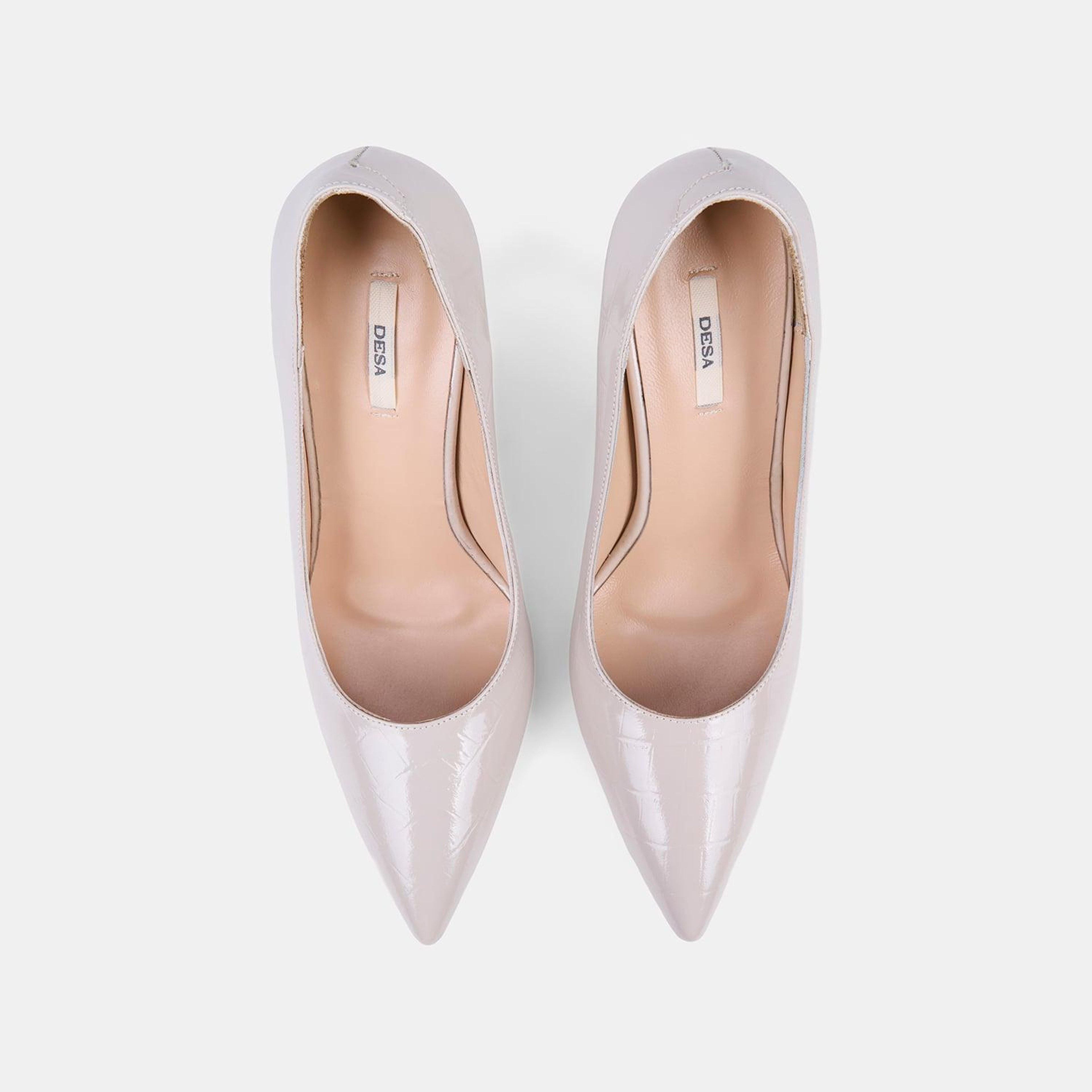 Kadın Bej Kroko Baskılı Sivri Burunlu Klasik Deri Stiletto