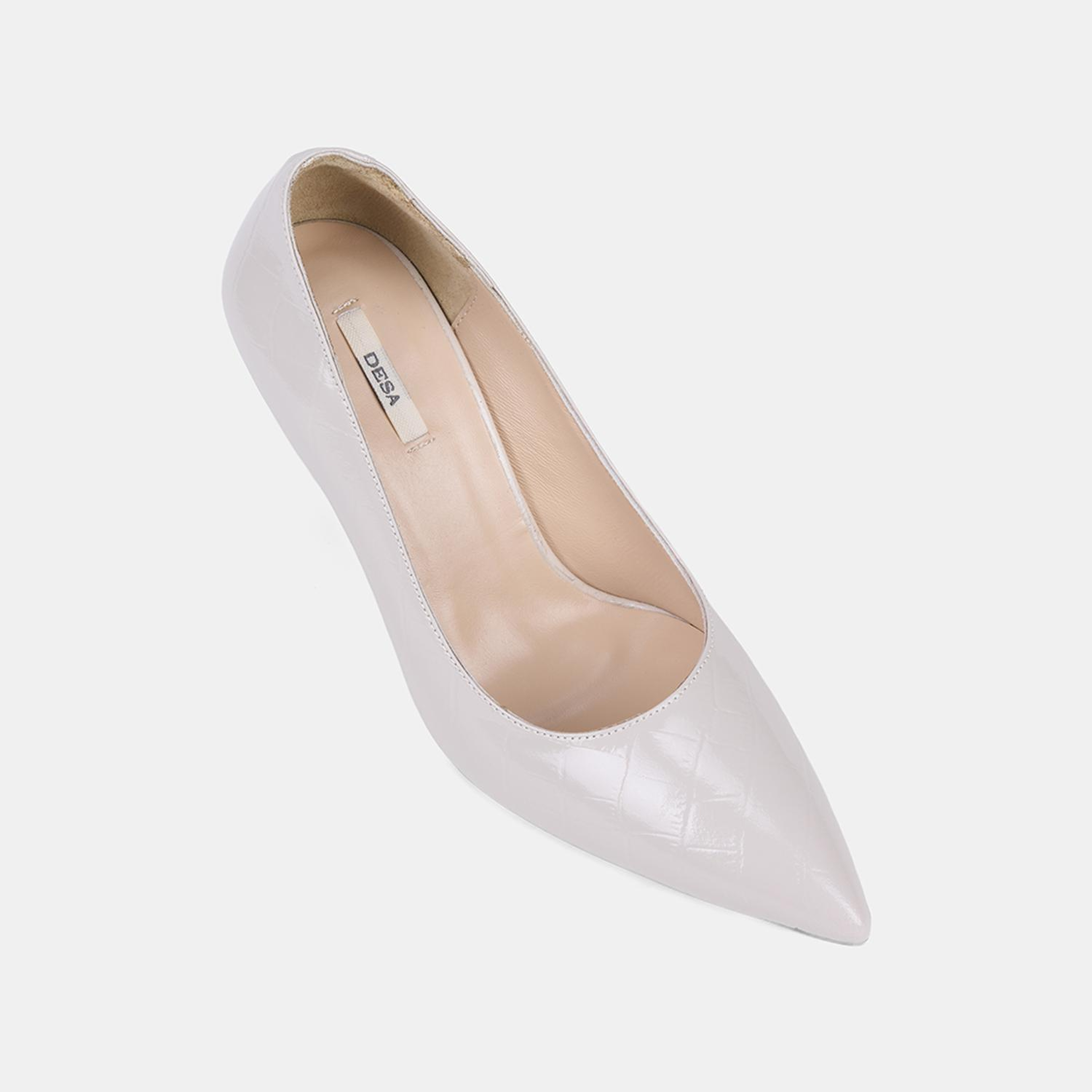 Kadın Bej Kroko Baskılı Sivri Burunlu Klasik Deri Stiletto