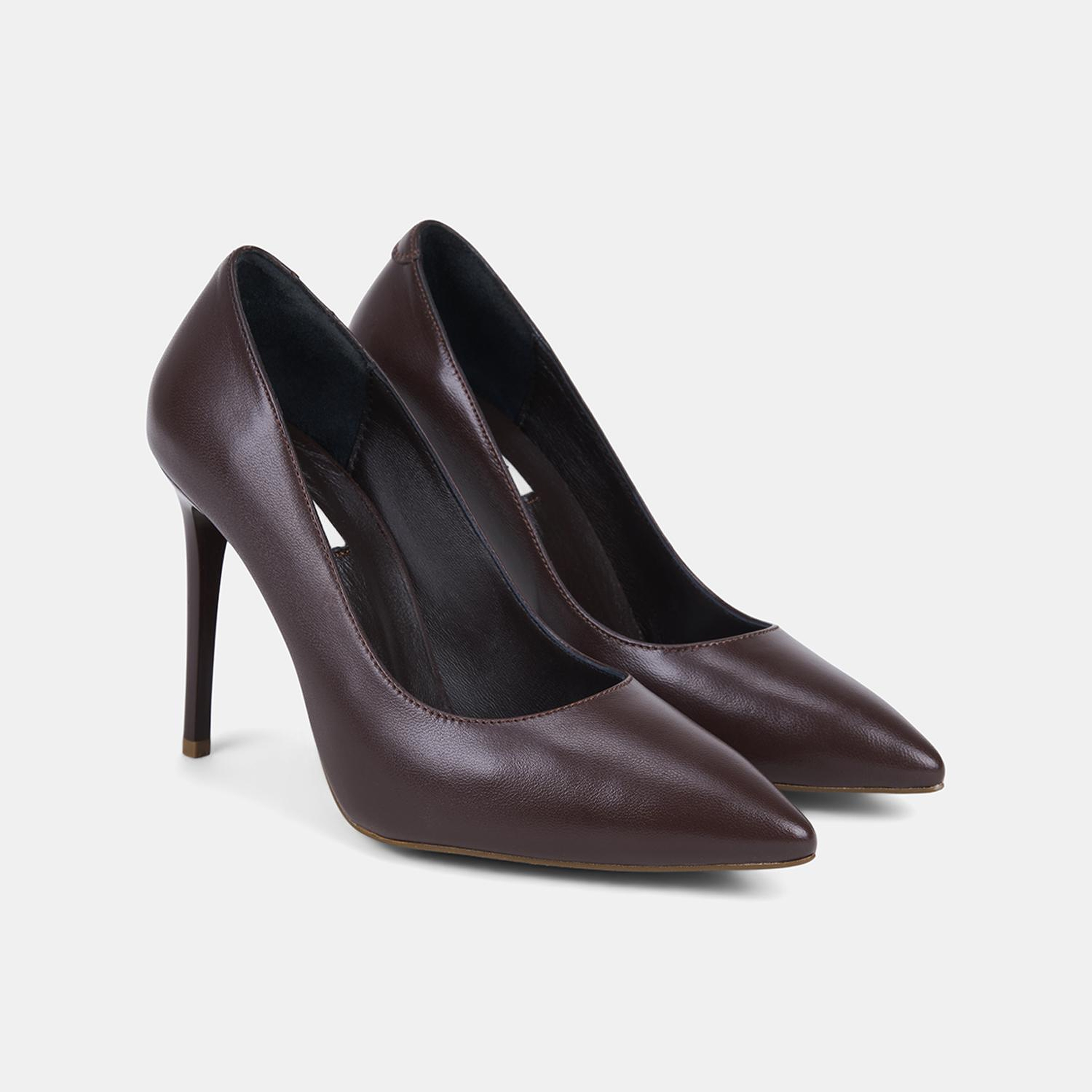 Kadın Kahve Sivri Burunlu Klasik Deri Stiletto