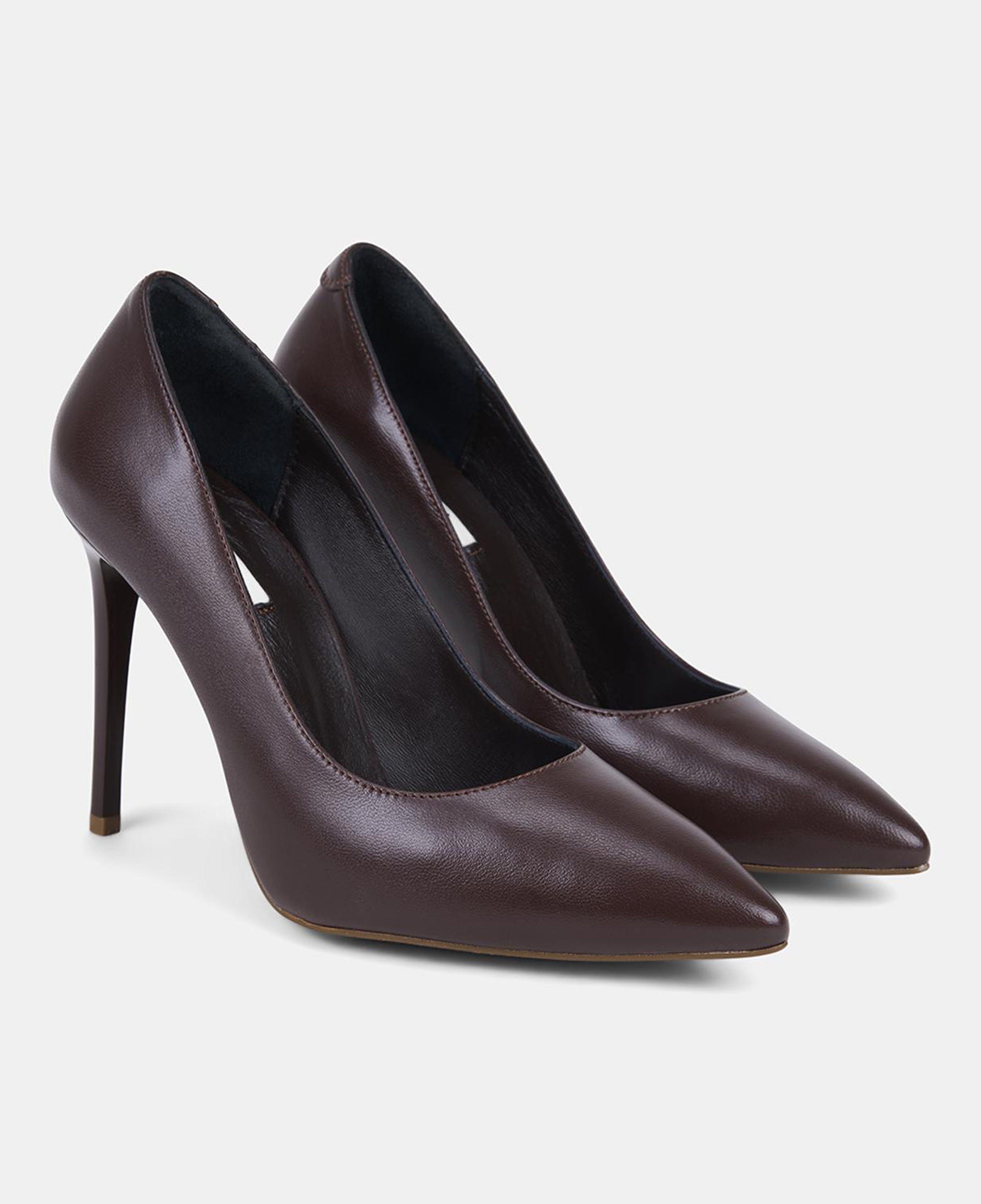 Kadın Kahve Sivri Burunlu Klasik Deri Stiletto