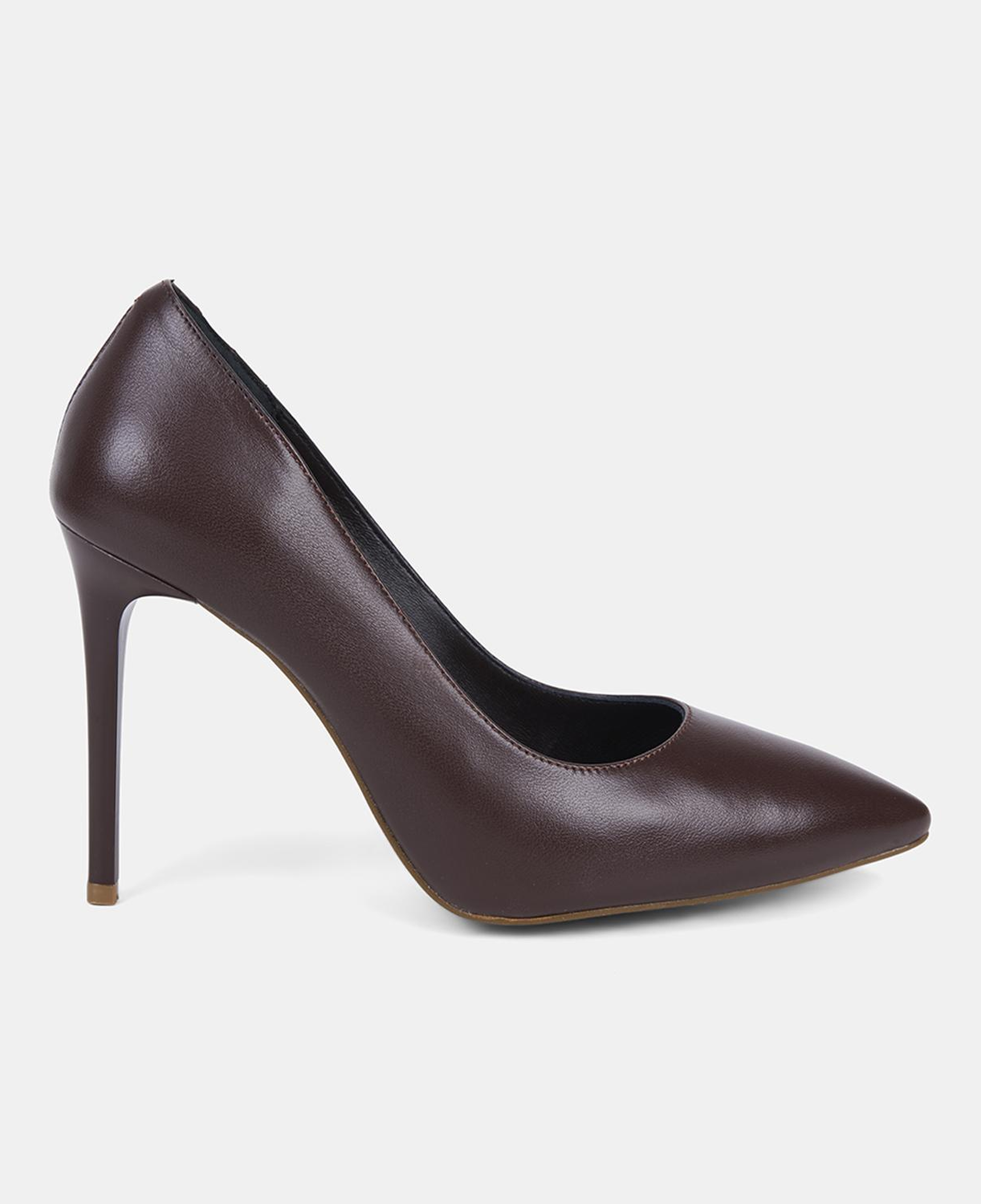 Kadın Kahve Sivri Burunlu Klasik Deri Stiletto