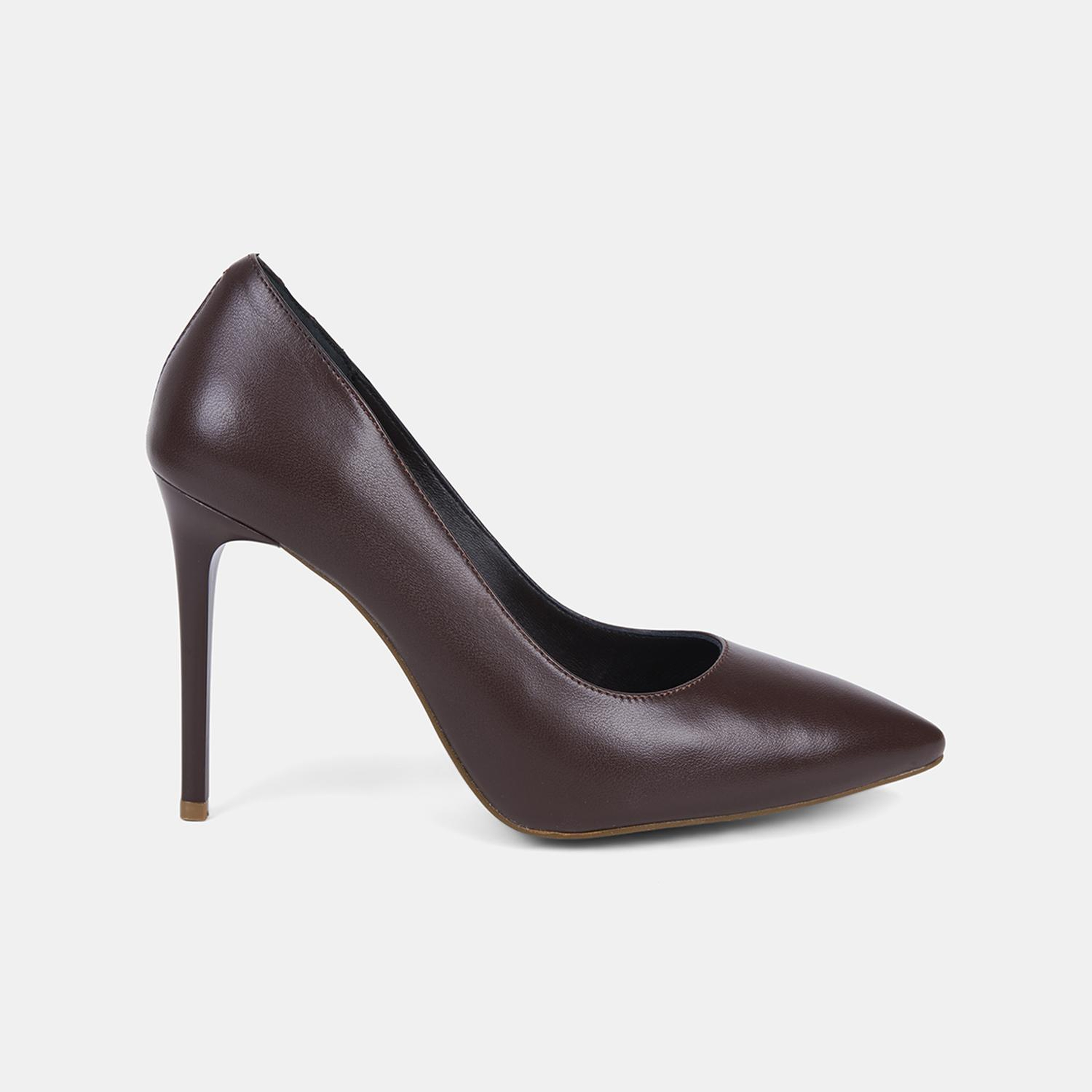 Kadın Kahve Sivri Burunlu Klasik Deri Stiletto