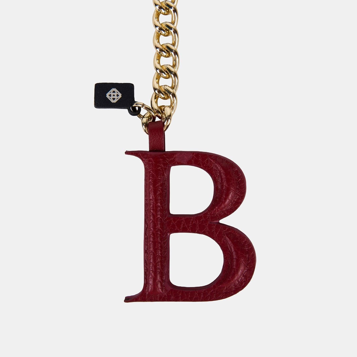 Kırmızı B Harfi Gold Zincirli Deri Charm / Anahtarlık