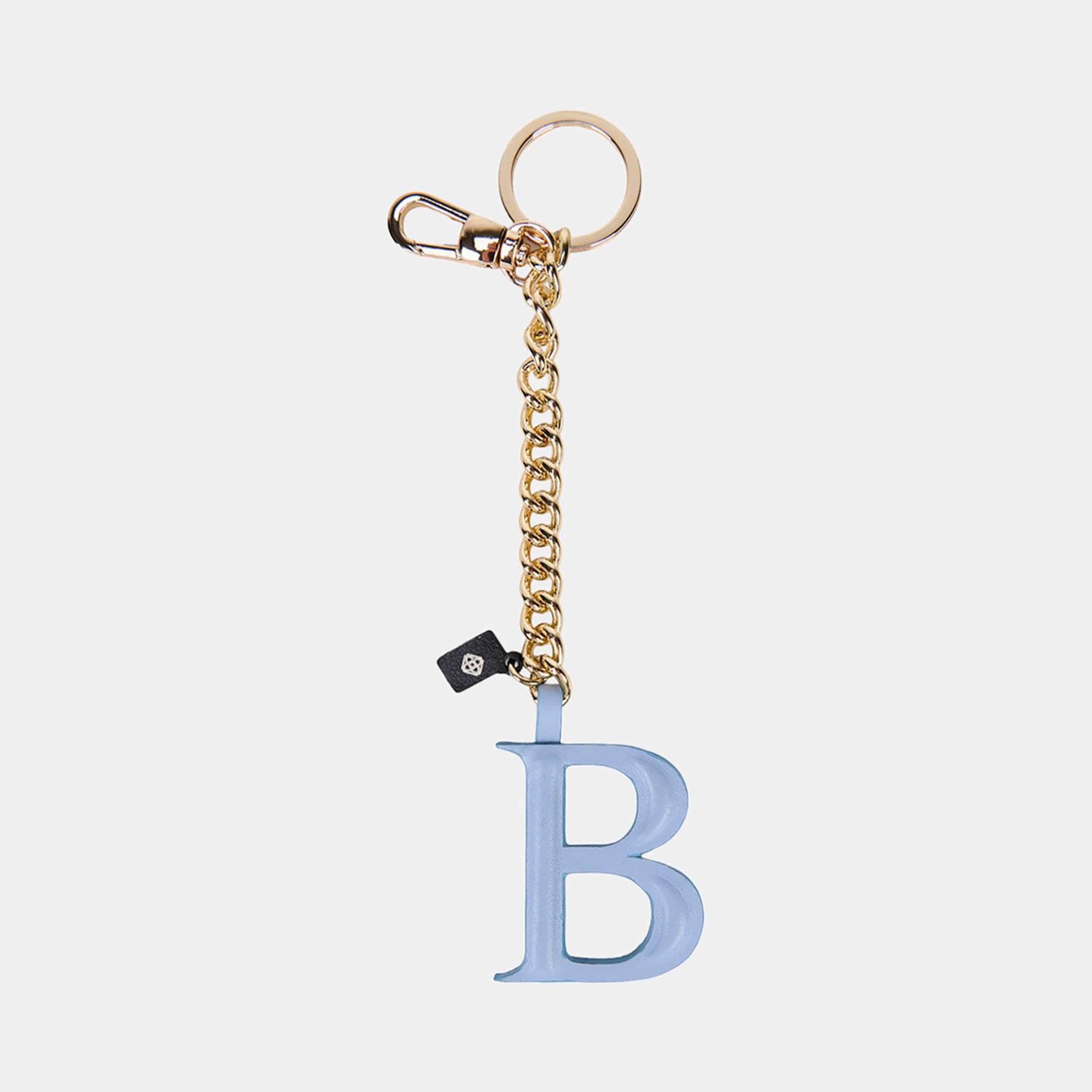 Mavi B Harfi Gold Zincirli Deri Charm / Anahtarlık