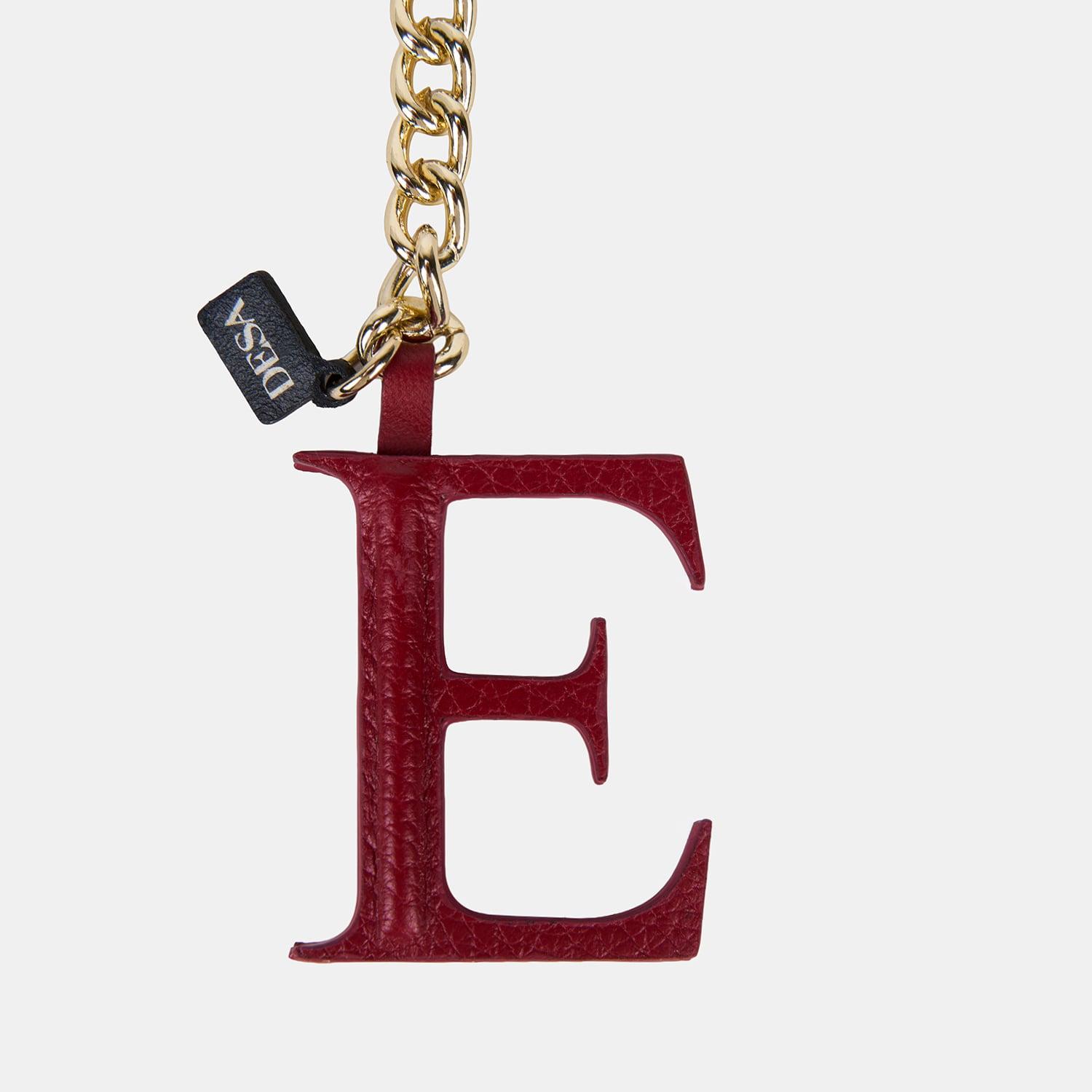 Kırmızı E Harfi Gold Zincirli Deri Charm / Anahtarlık