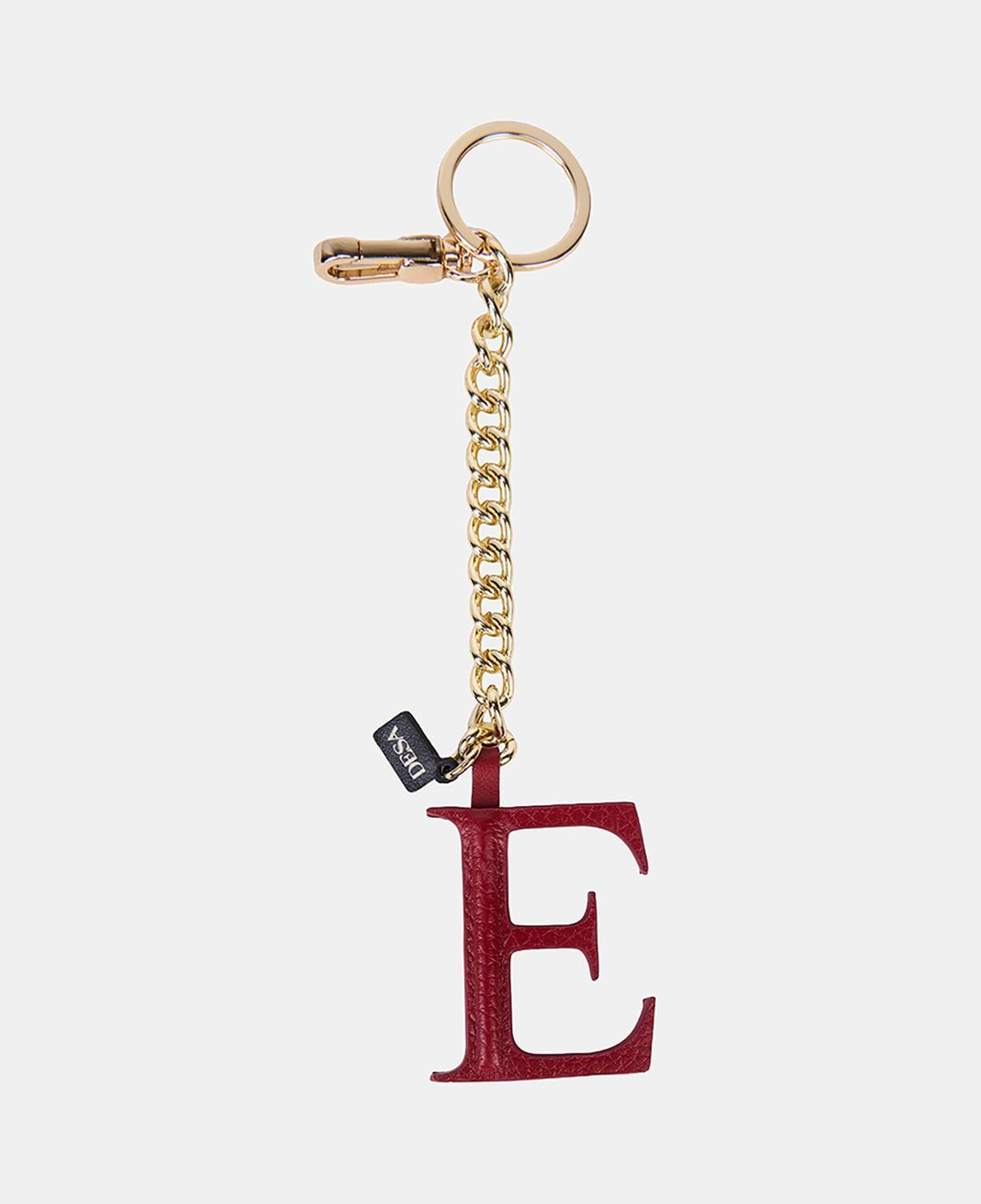 Kırmızı E Harfi Gold Zincirli Deri Charm / Anahtarlık