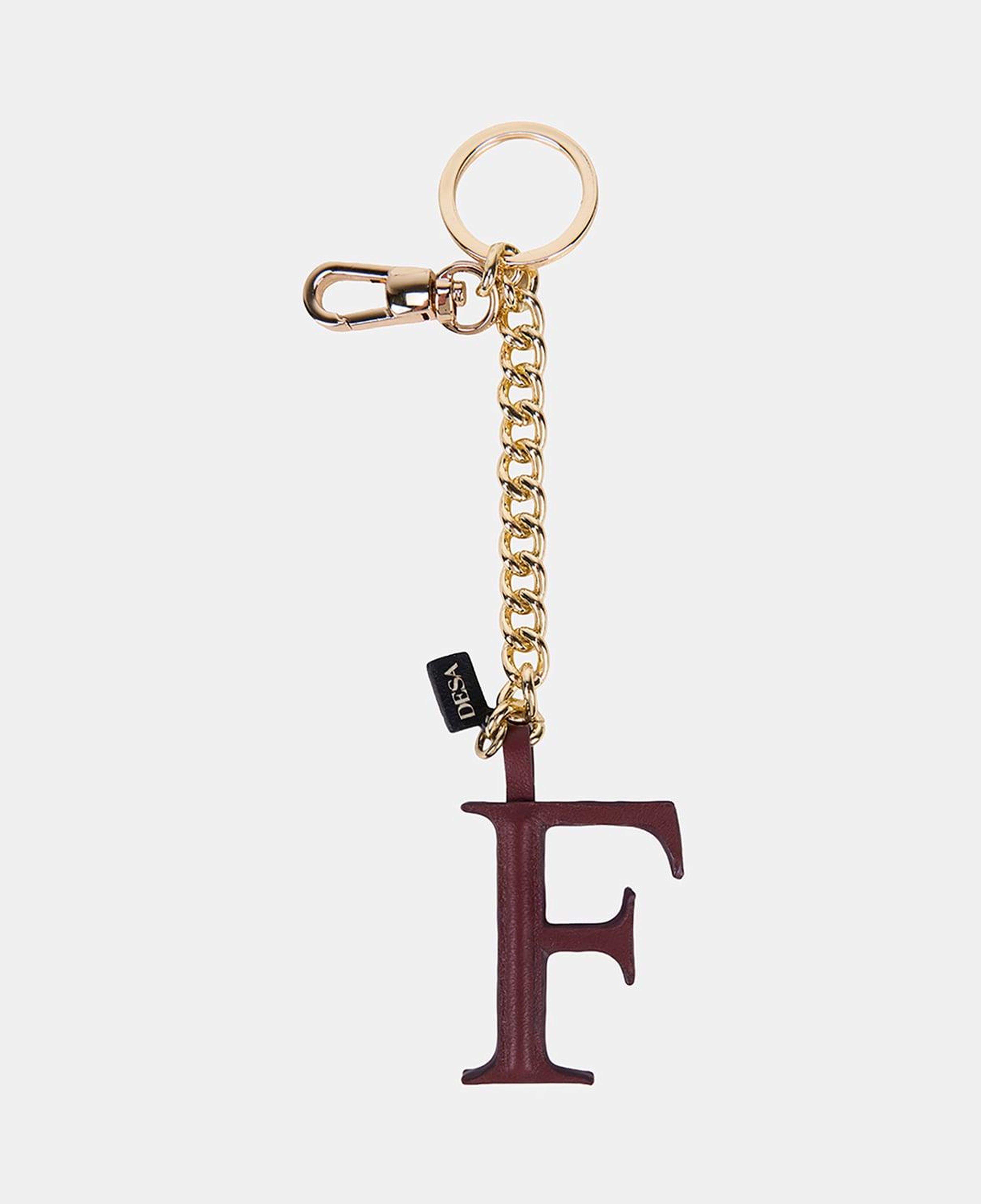 Bordo F Harfi Gold Zincirli Deri Charm / Anahtarlık