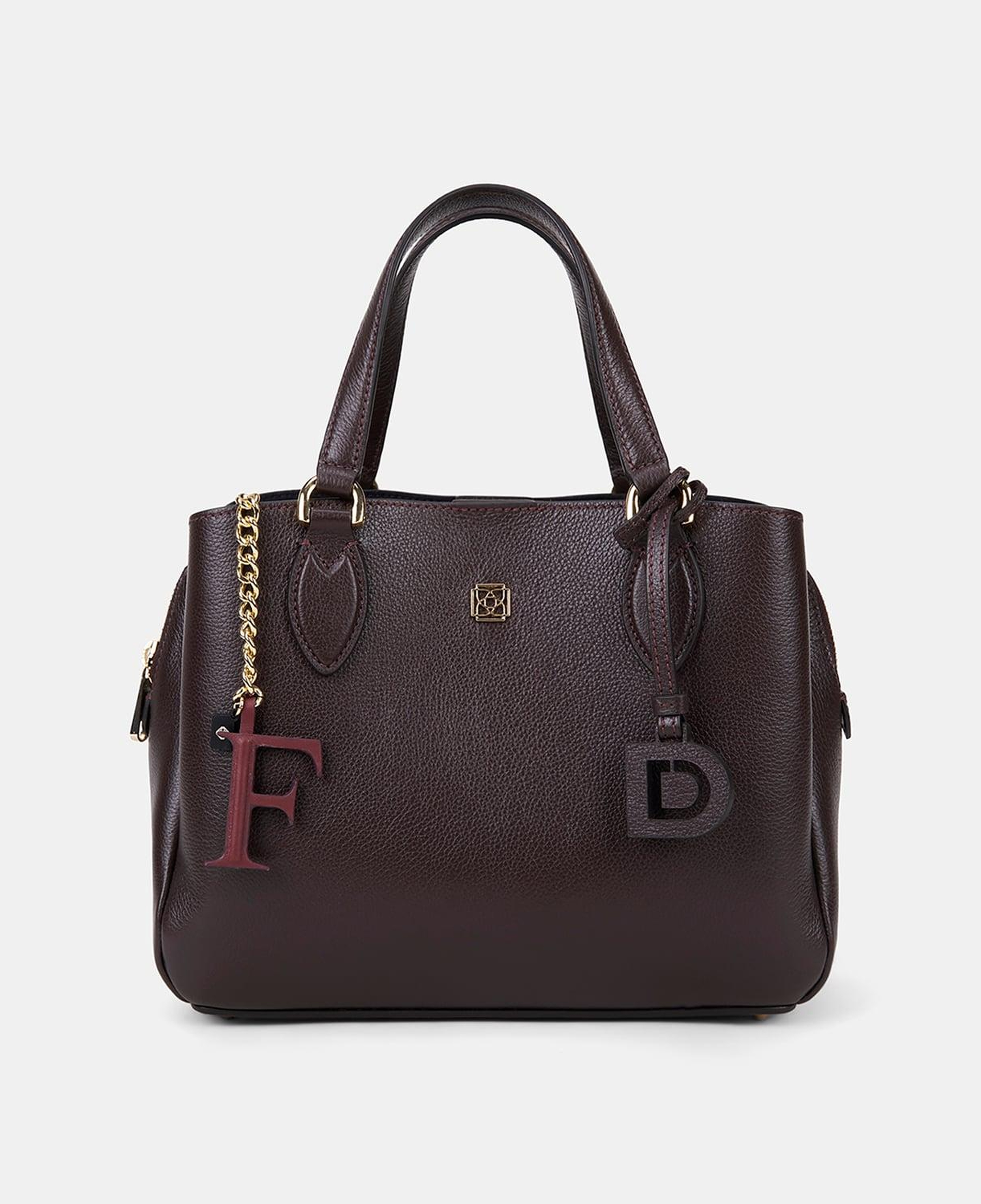 Bordo F Harfi Gold Zincirli Deri Charm / Anahtarlık