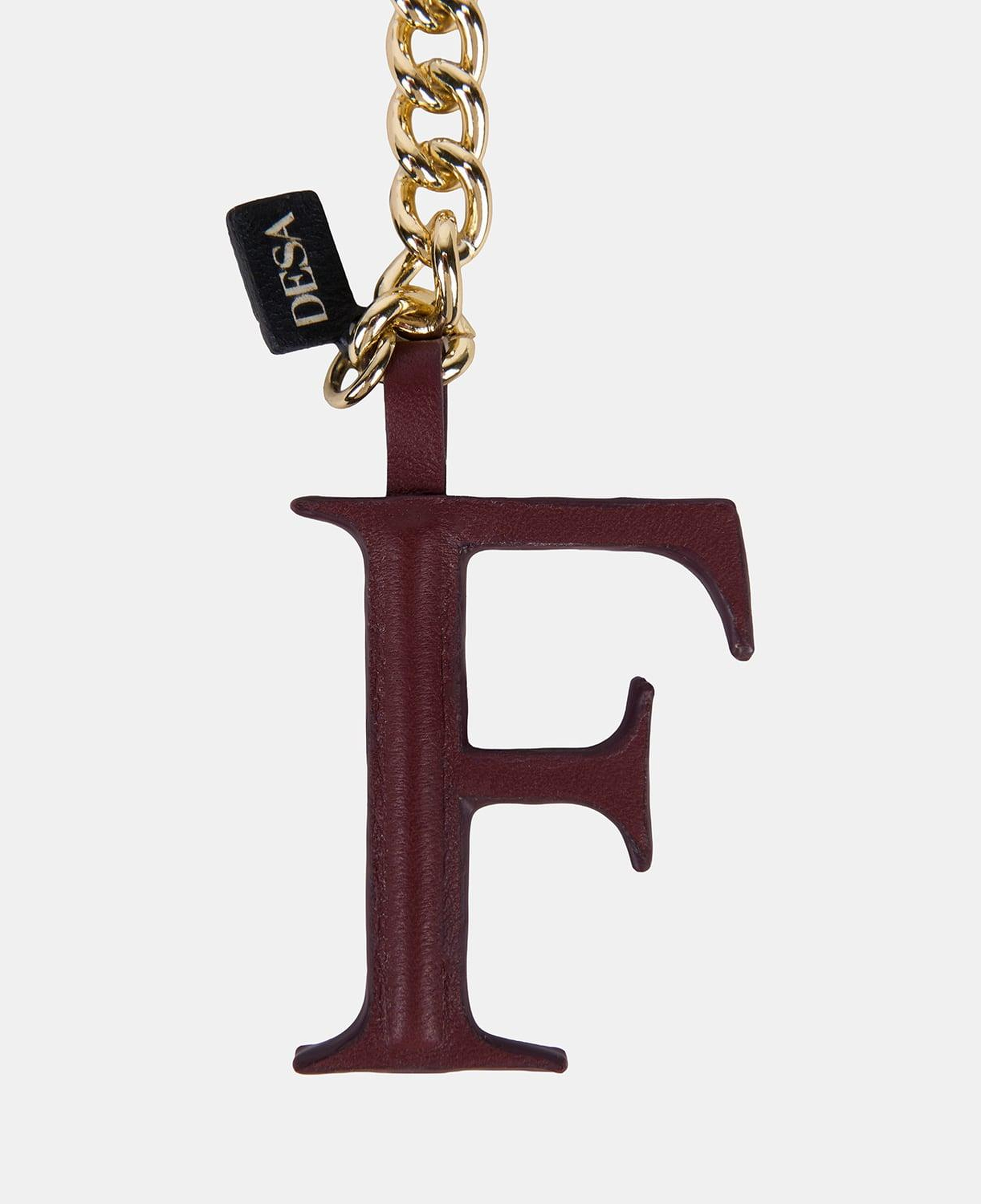 Bordo F Harfi Gold Zincirli Deri Charm / Anahtarlık