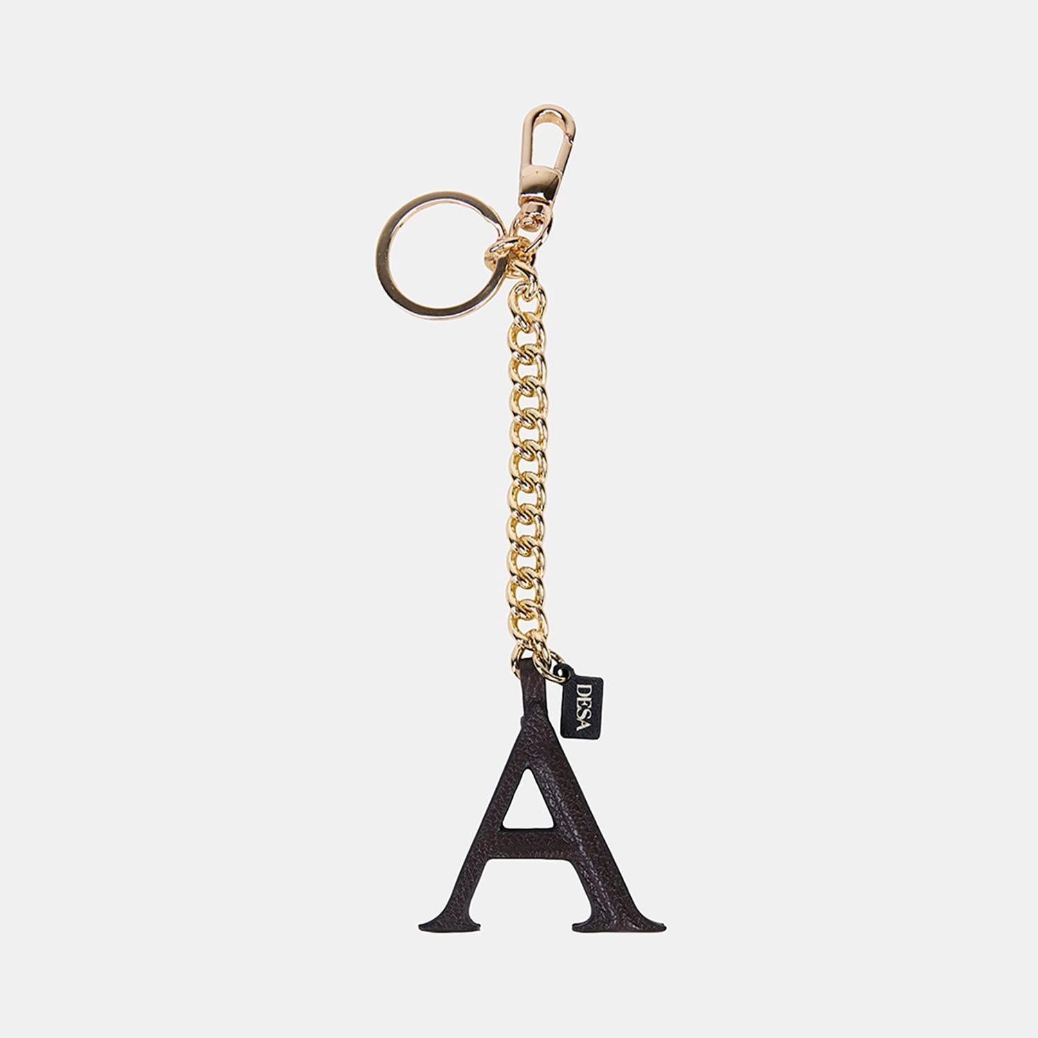 Acı Kahve A Harfi Gold Zincirli Deri Charm / Anahtarlık