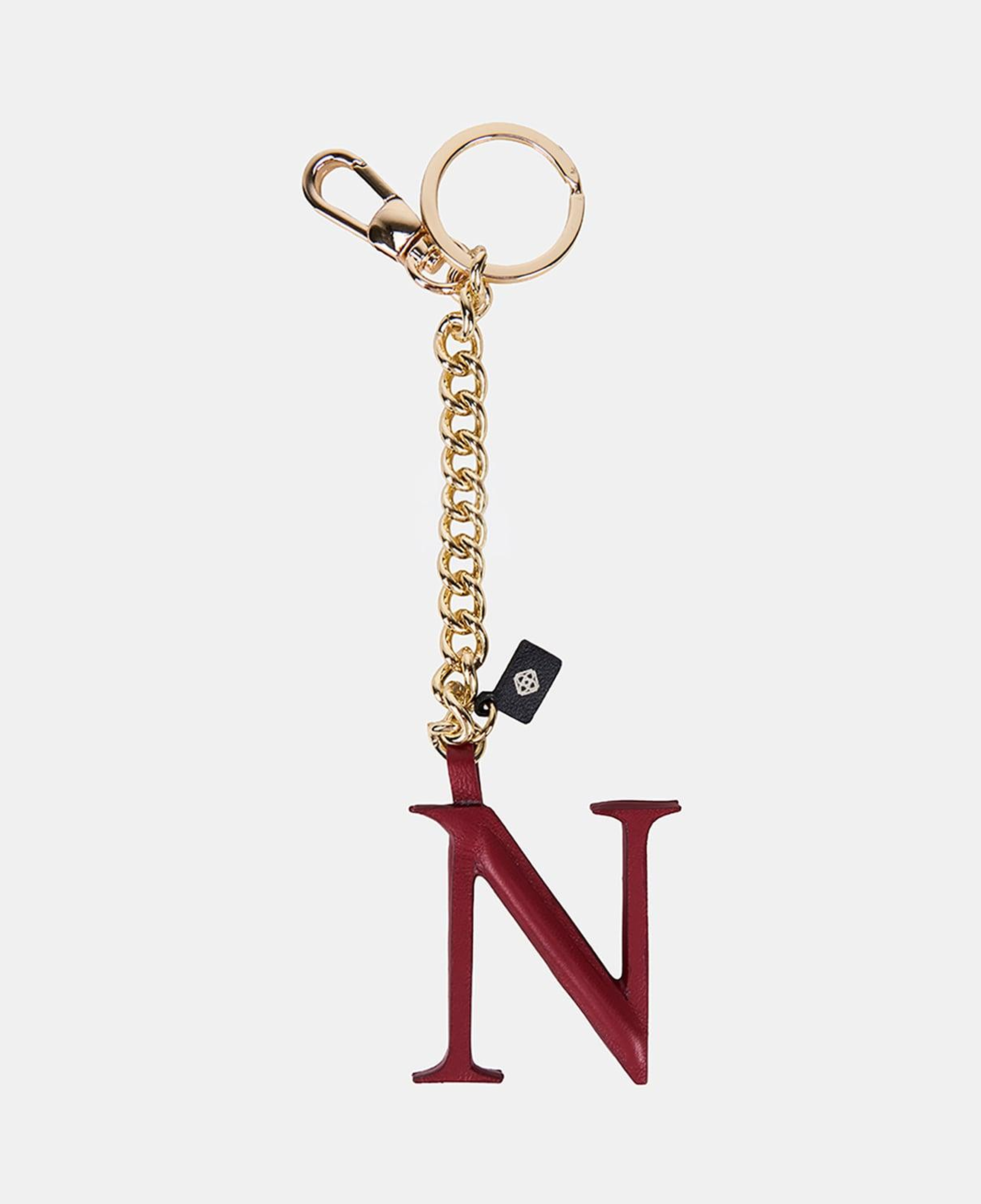 Kırmızı N Harfi Gold Zincirli Deri Charm / Anahtarlık
