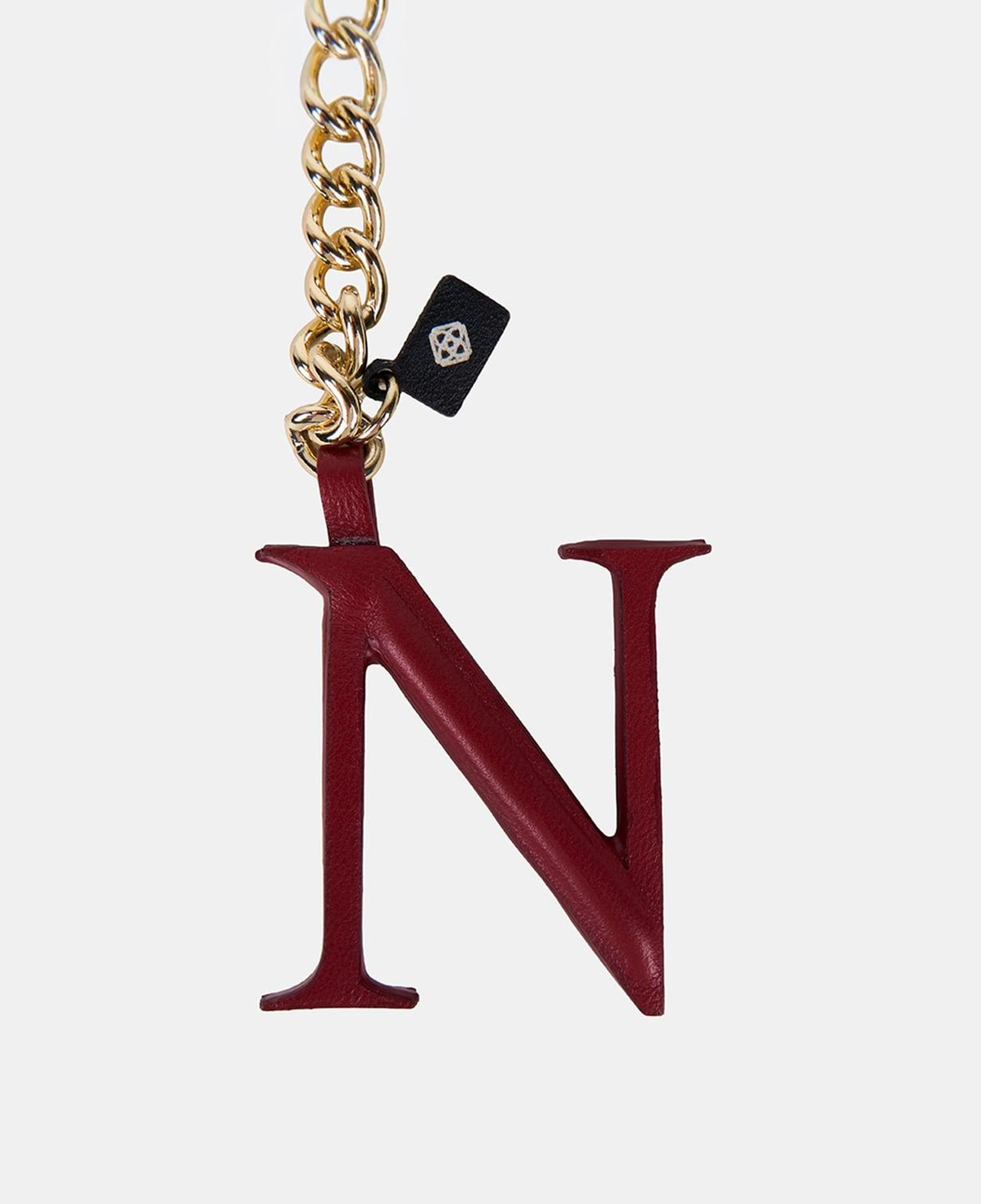 Kırmızı N Harfi Gold Zincirli Deri Charm / Anahtarlık