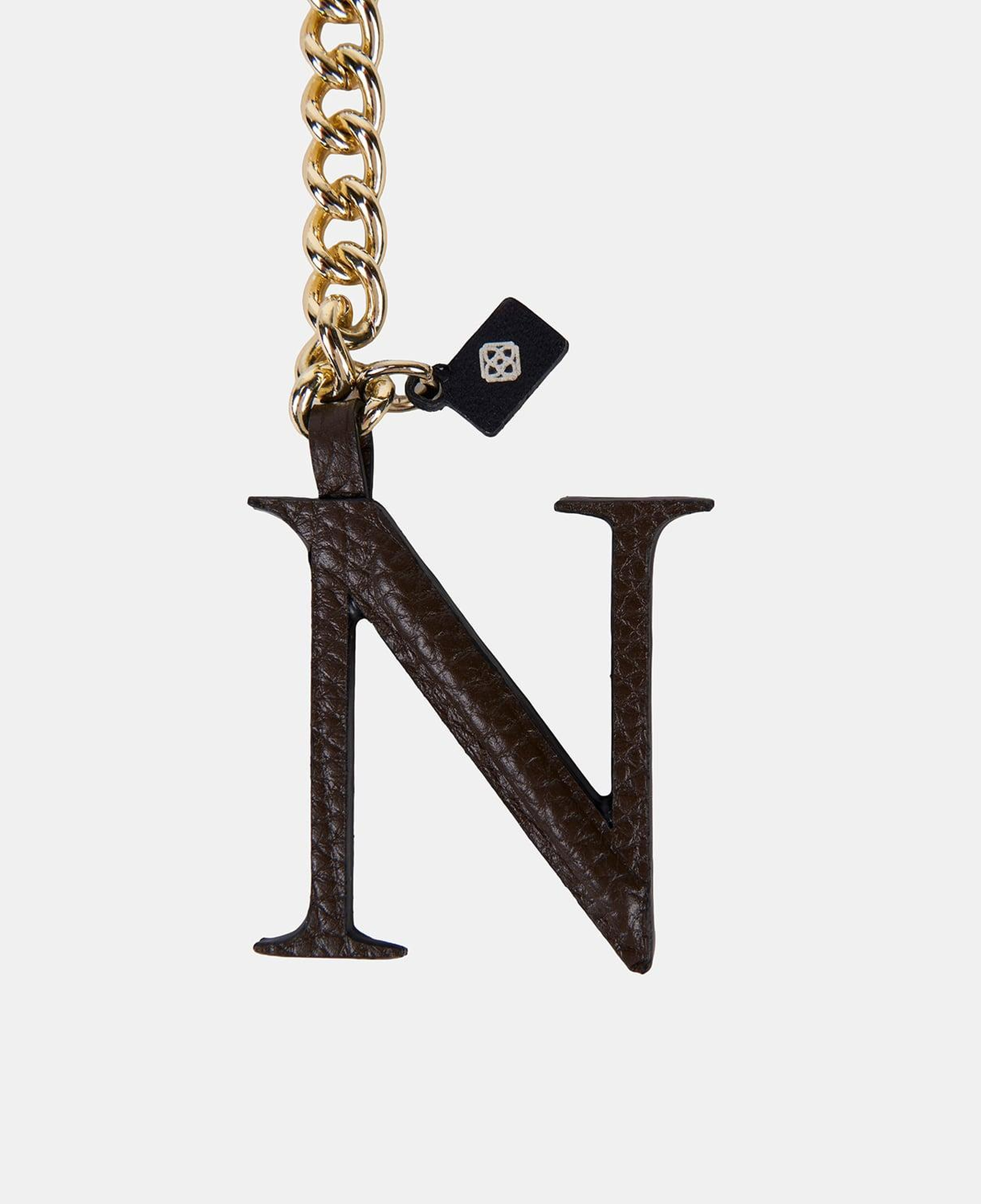 Acı Kahve N Harfi Gold Zincirli Deri Charm / Anahtarlık