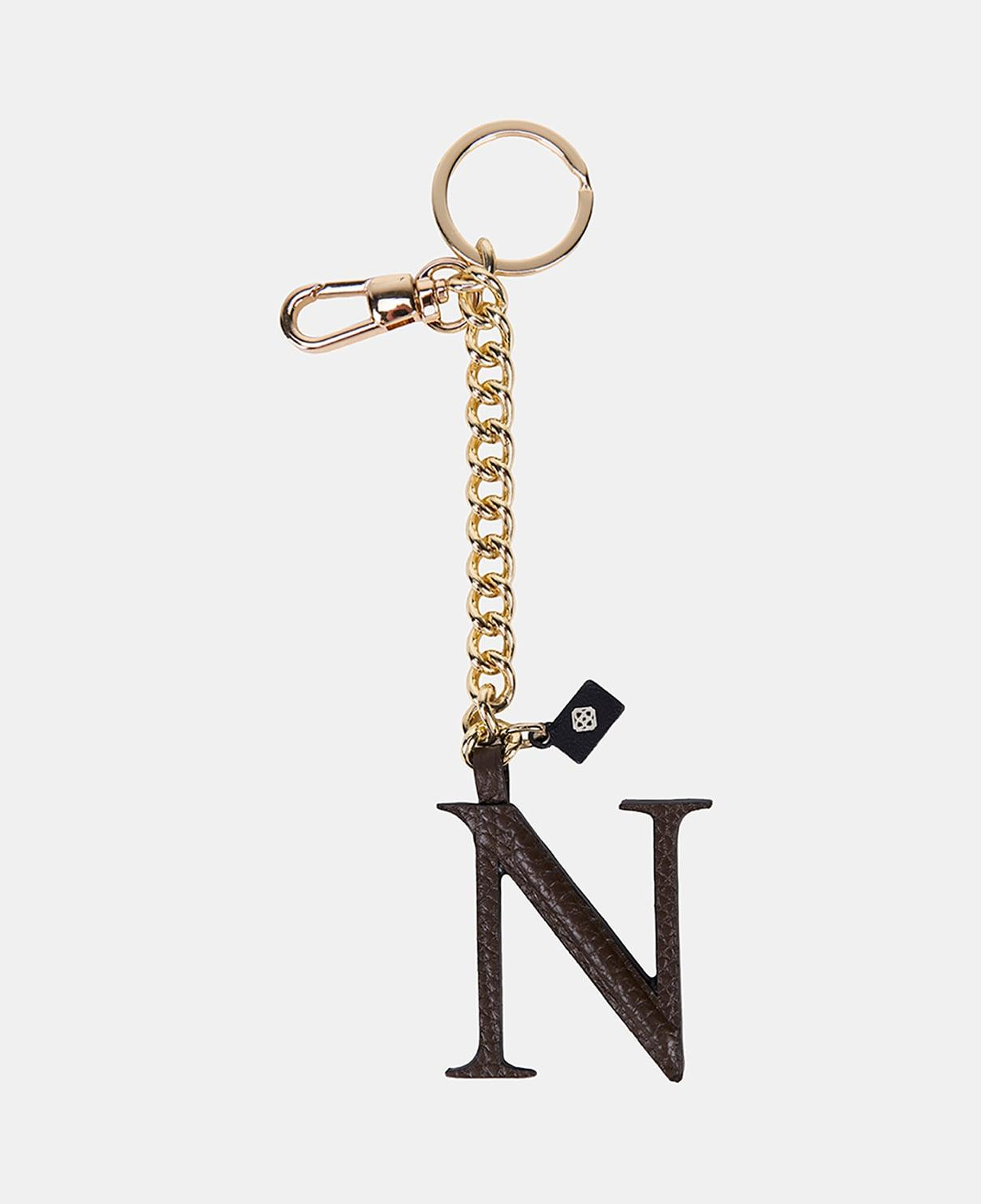 Acı Kahve N Harfi Gold Zincirli Deri Charm / Anahtarlık