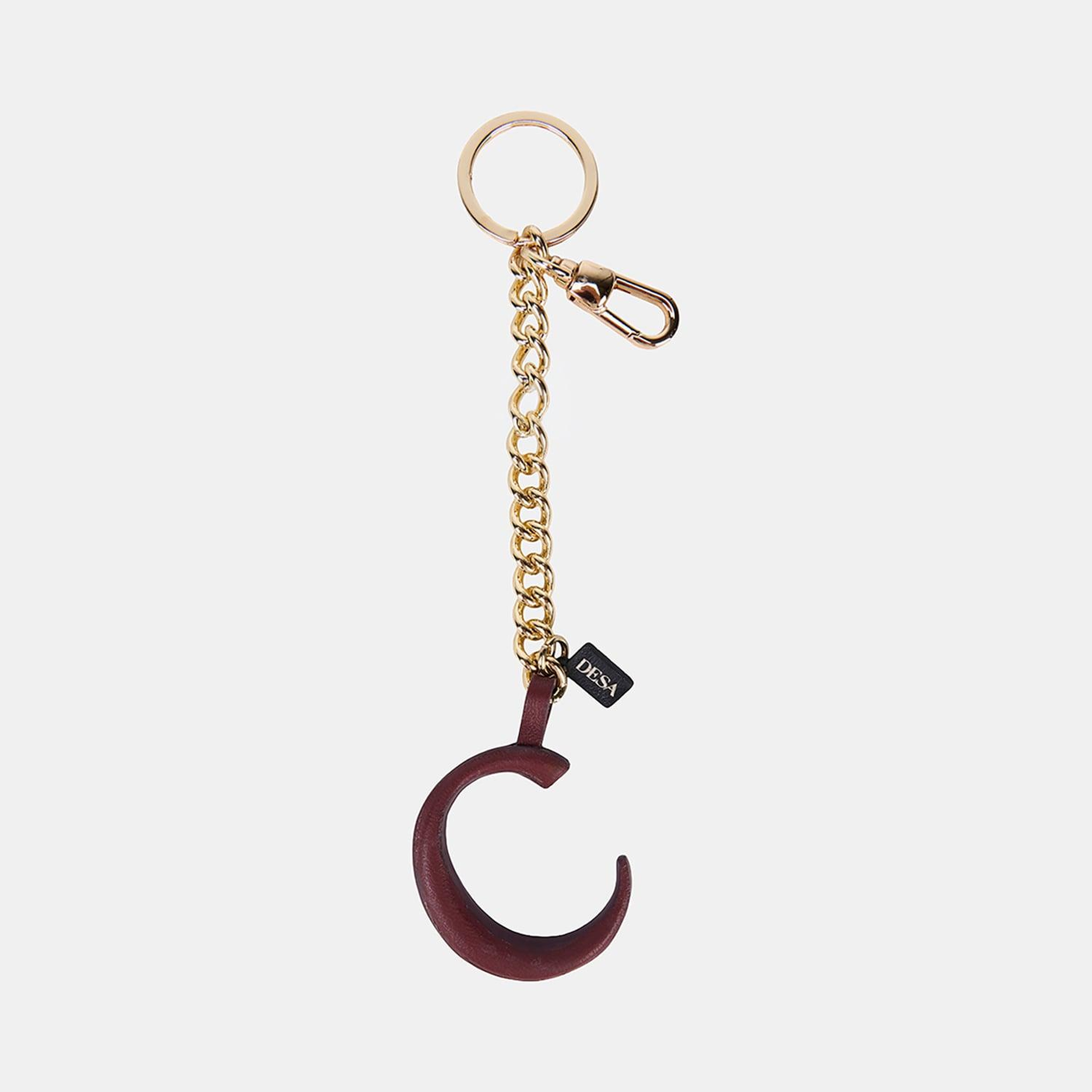 Bordo C Harfi Gold Zincirli Deri Charm / Anahtarlık