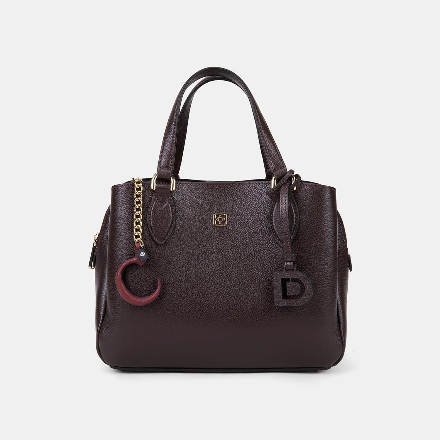 Bordo C Harfi Gold Zincirli Deri Charm / Anahtarlık