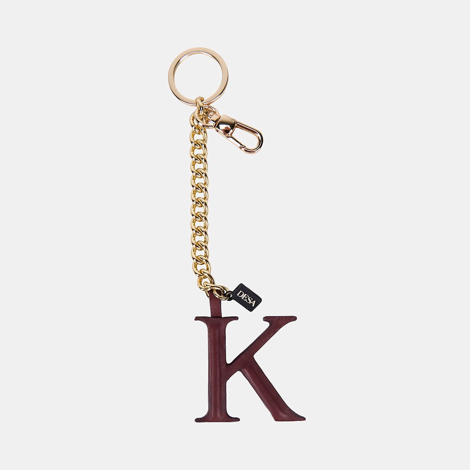 Bordo K Harfi Gold Zincirli Deri Charm / Anahtarlık