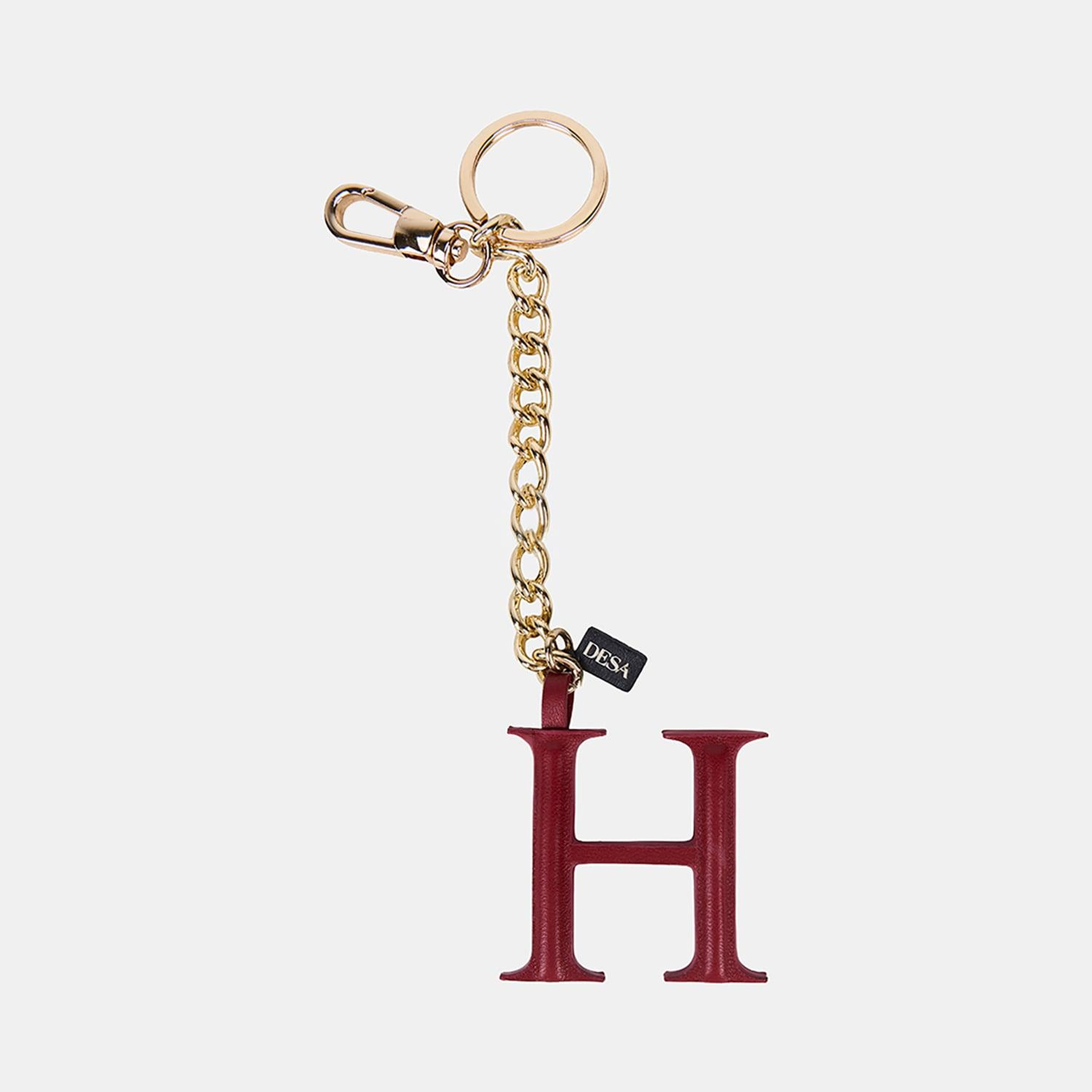 Kırmızı H Harfi Gold Zincirli Deri Charm / Anahtarlık