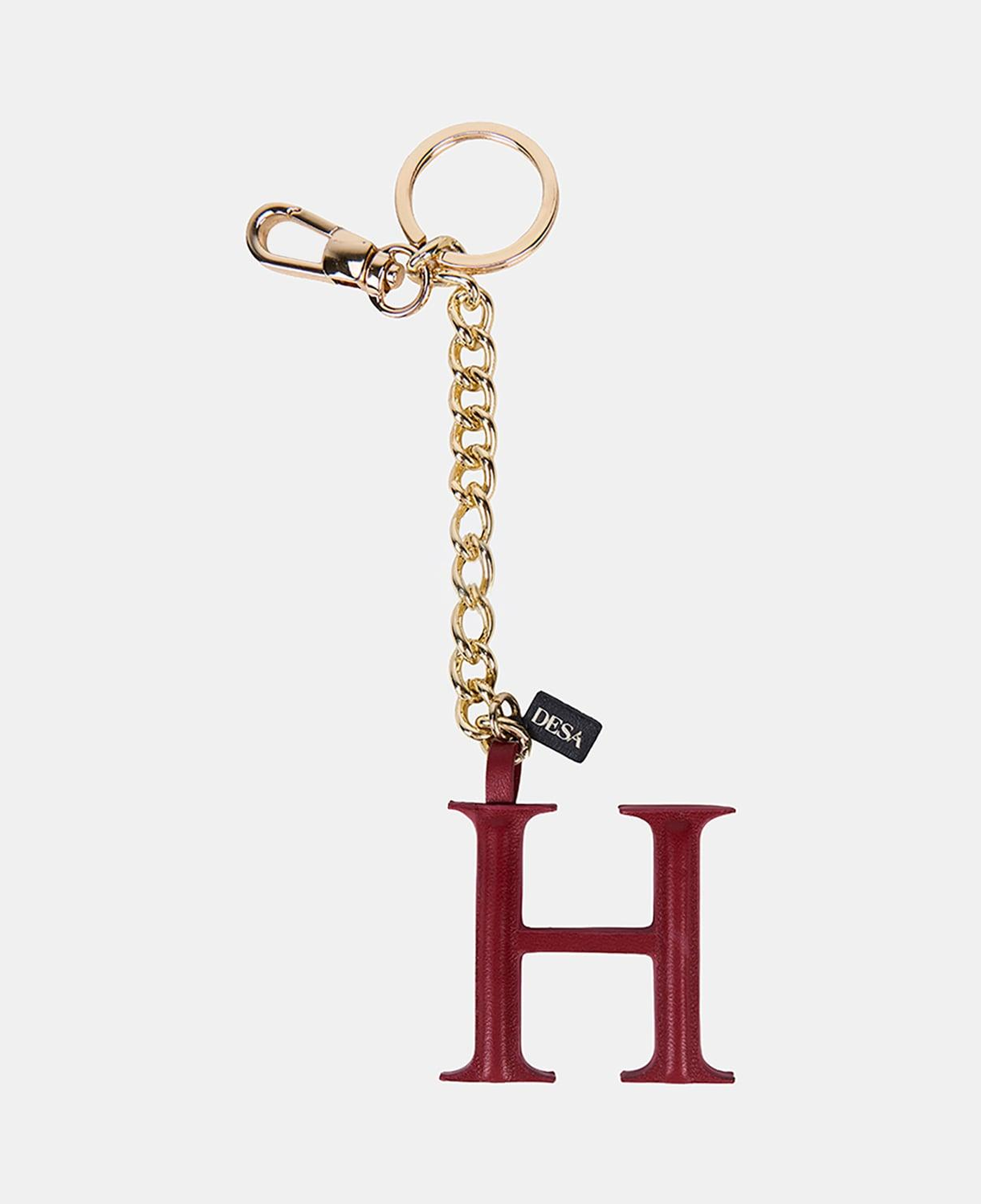 Kırmızı H Harfi Gold Zincirli Deri Charm / Anahtarlık
