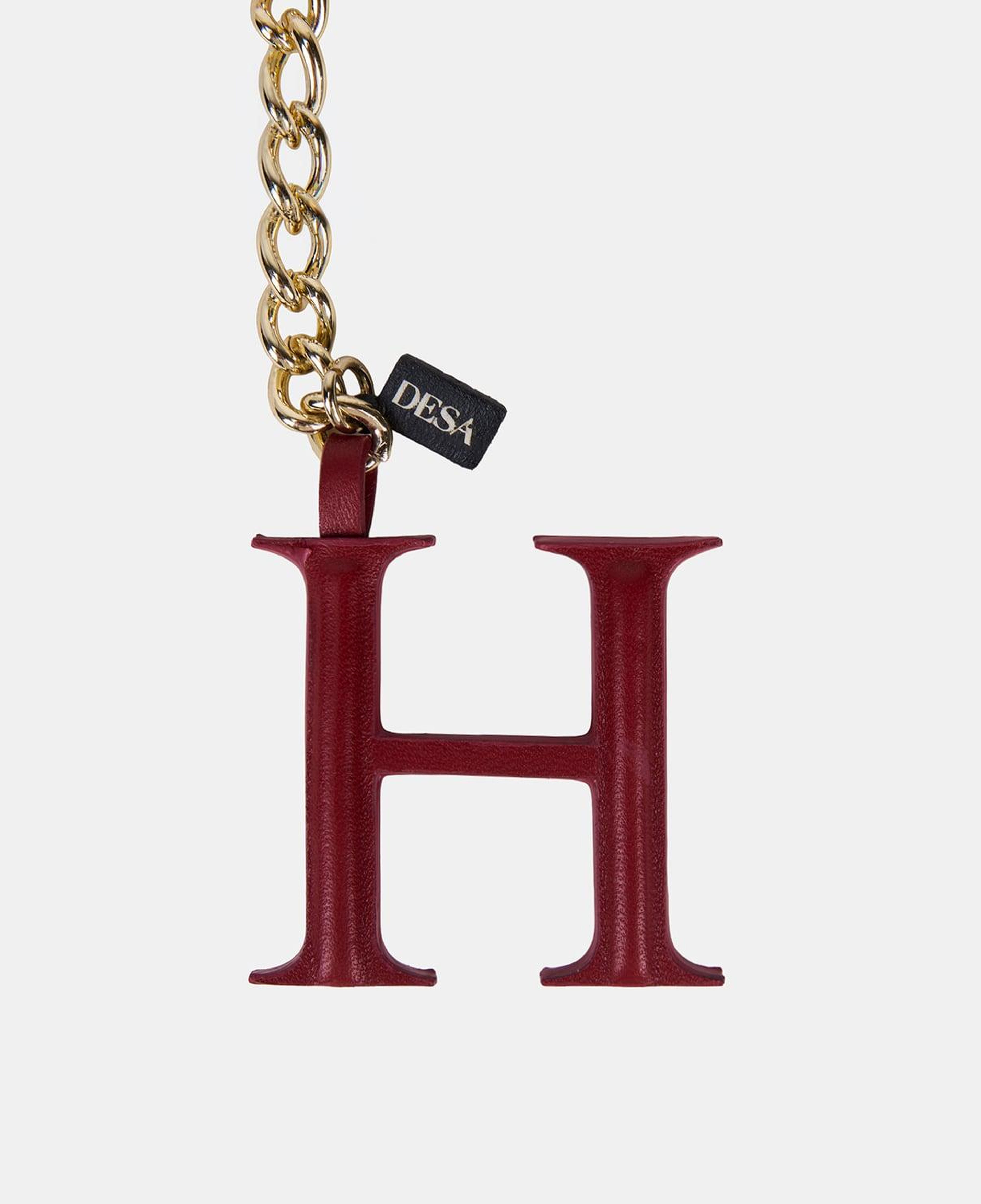 Kırmızı H Harfi Gold Zincirli Deri Charm / Anahtarlık