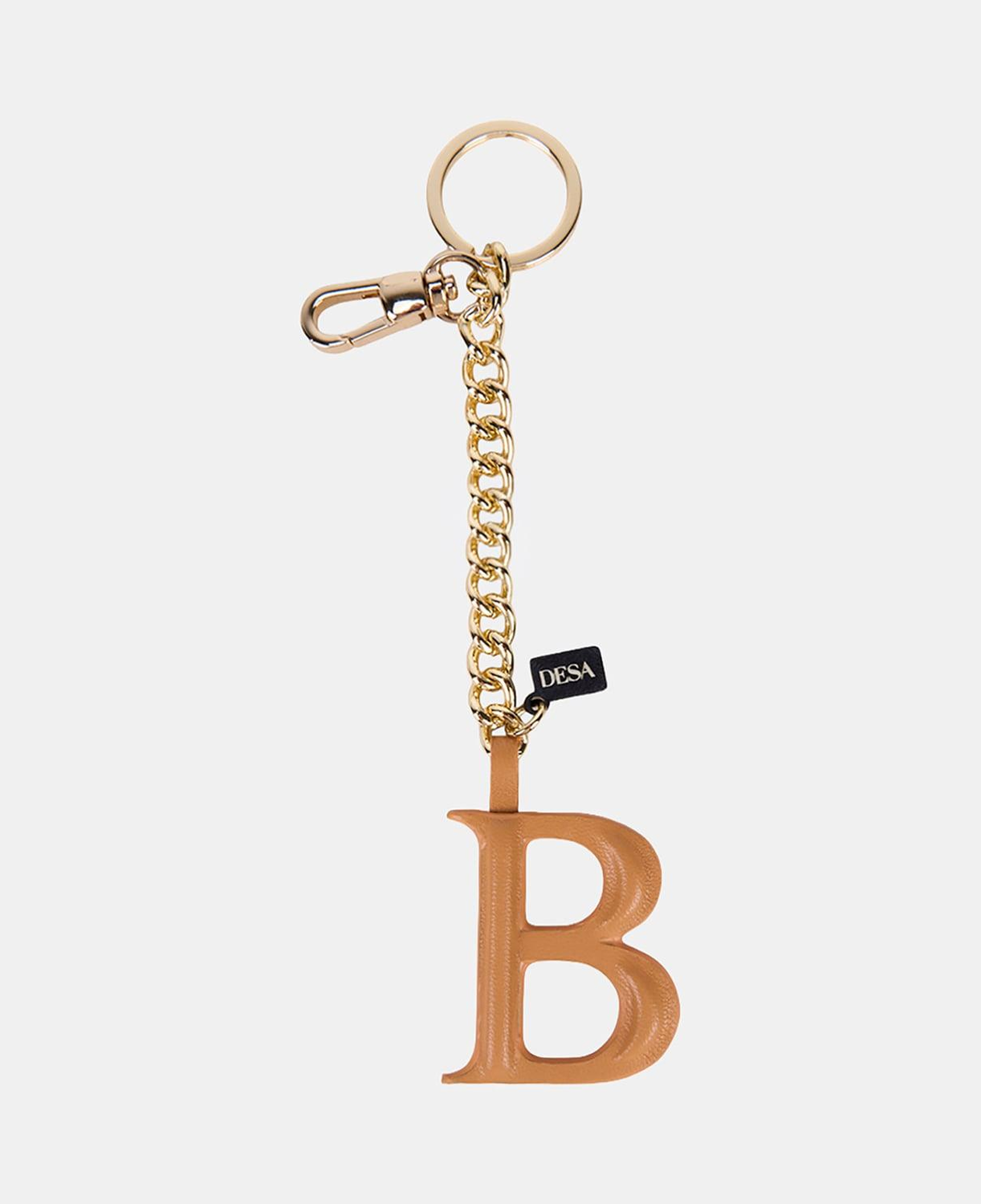 Turuncu B Harfi Gold Zincirli Deri Charm / Anahtarlık