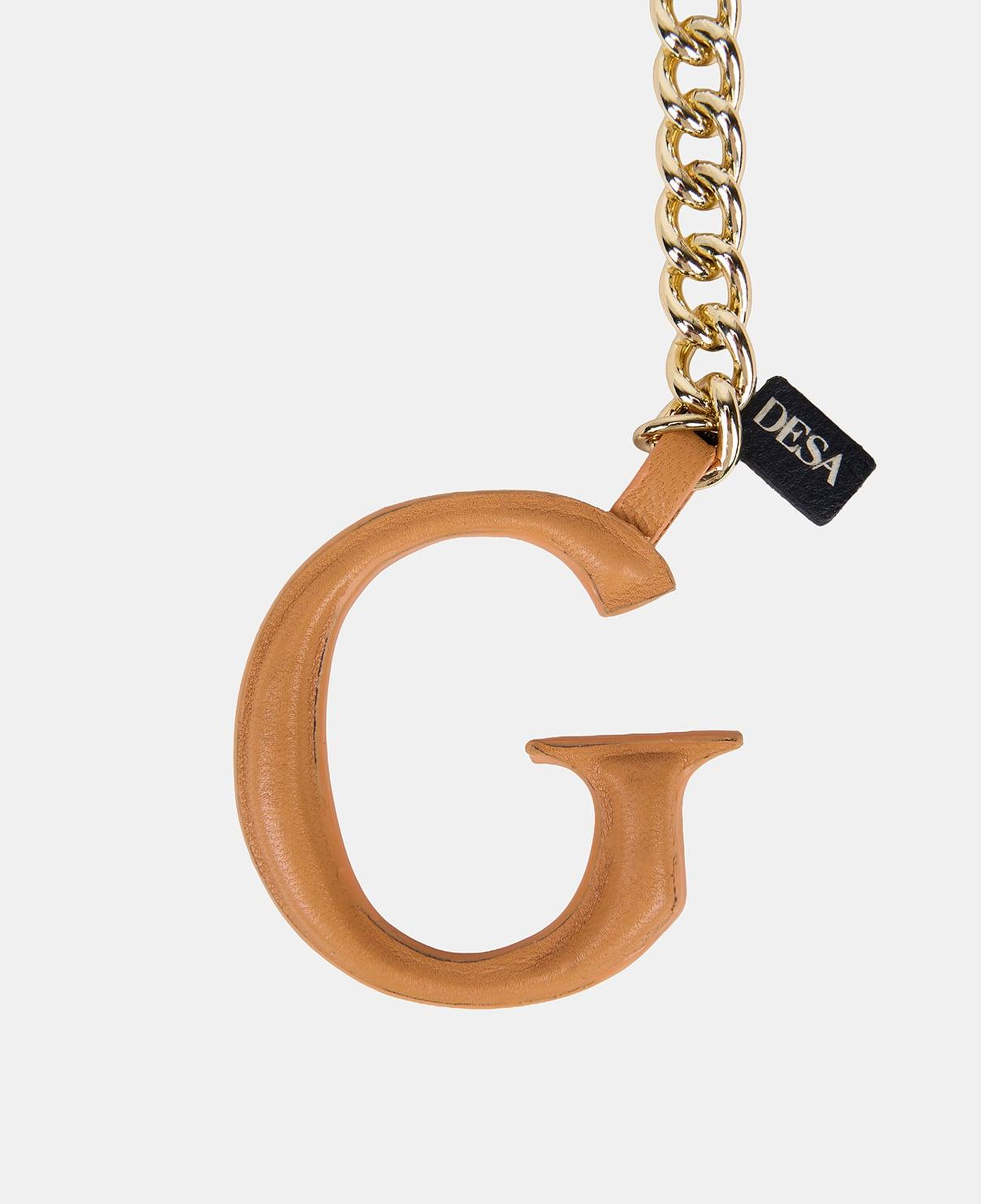 Turuncu G Harfi Gold Zincirli Deri Charm / Anahtarlık