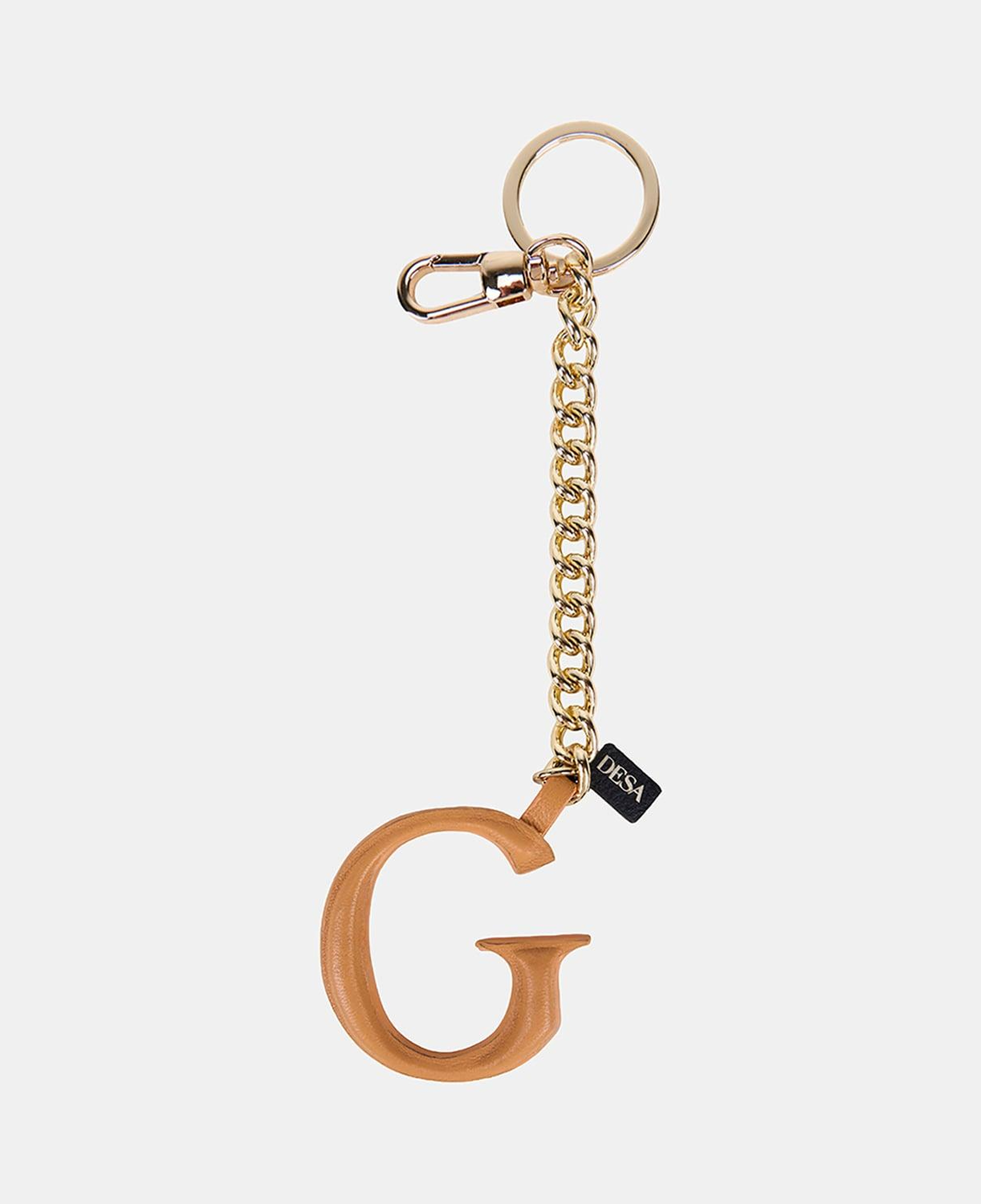 Turuncu G Harfi Gold Zincirli Deri Charm / Anahtarlık