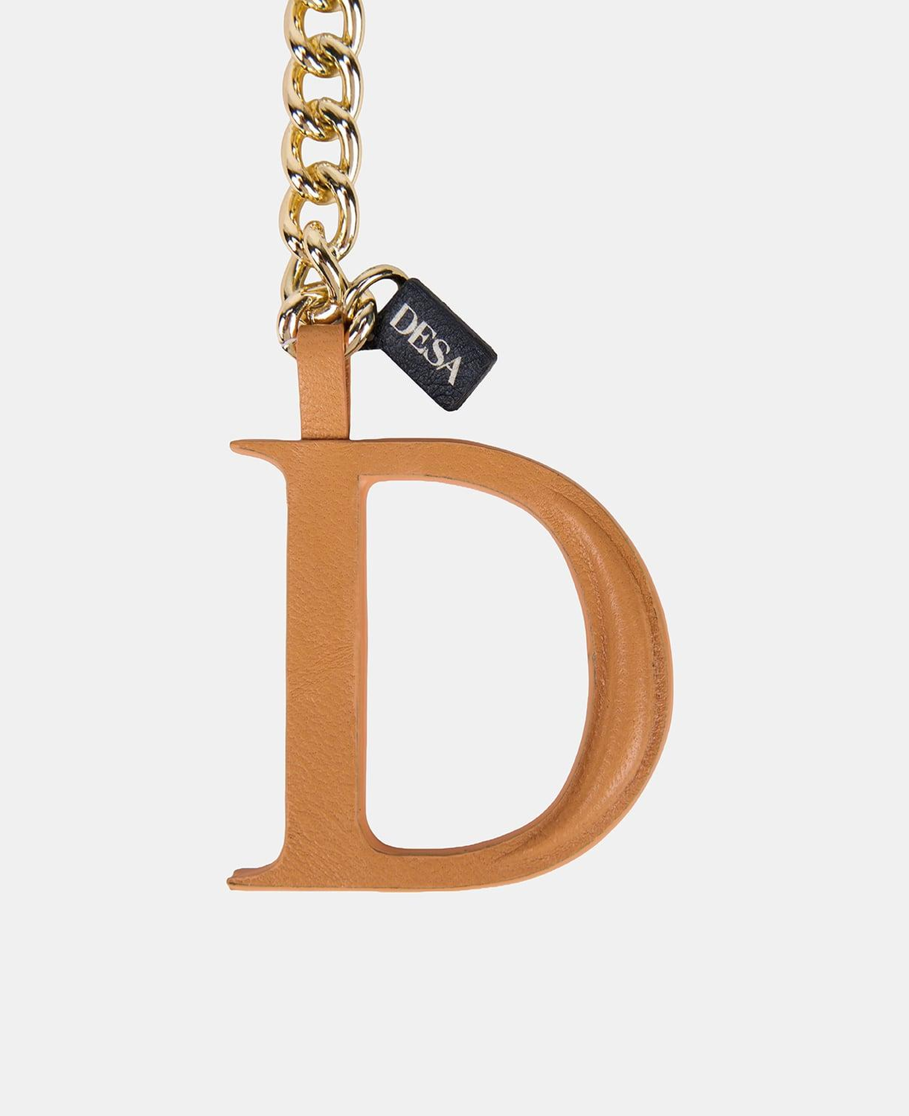 Turuncu D Harfi Gold Zincirli Deri Charm / Anahtarlık