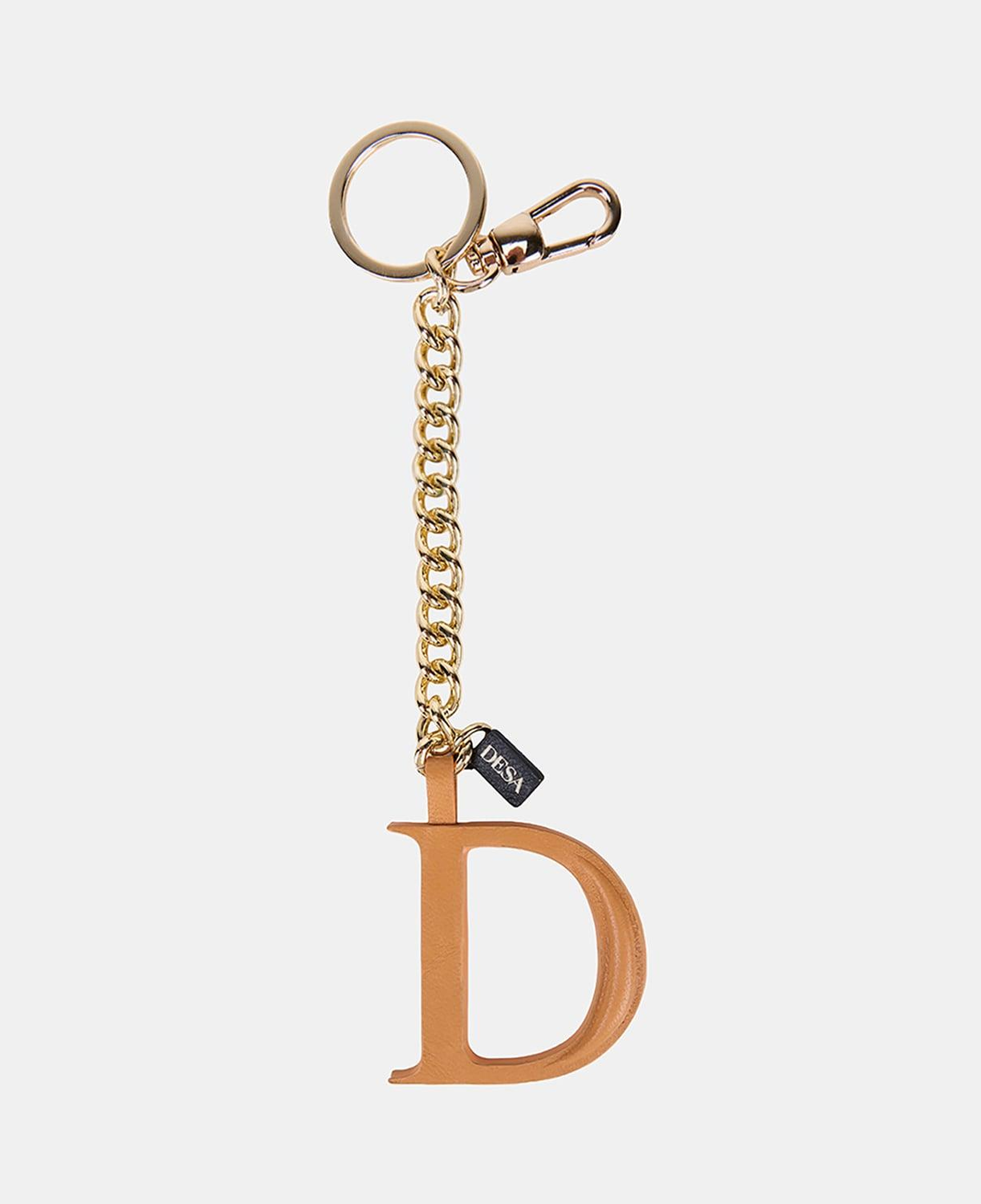 Turuncu D Harfi Gold Zincirli Deri Charm / Anahtarlık