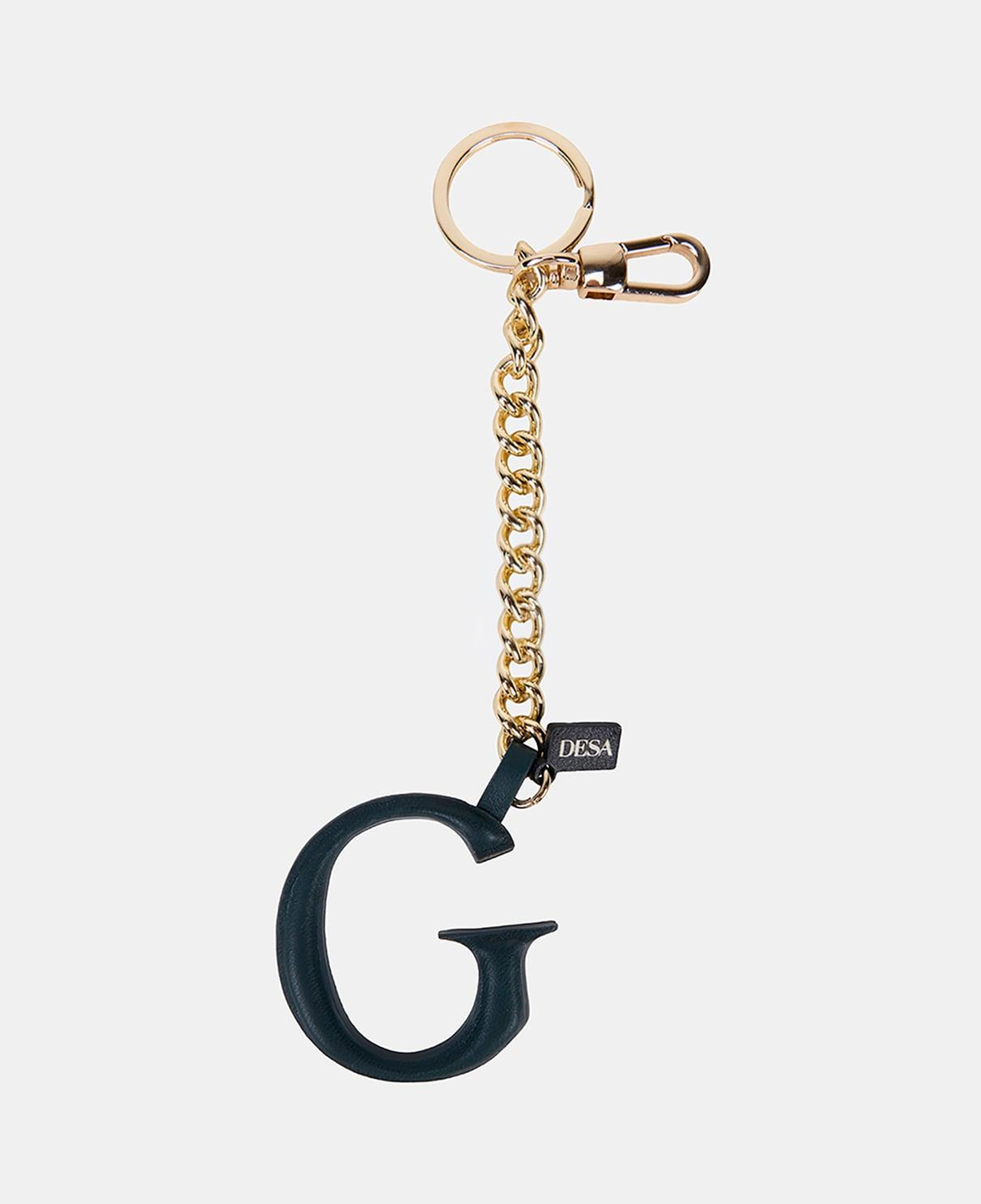 Koyu Yeşil G Harfi Gold Zincirli Deri Charm / Anahtarlık