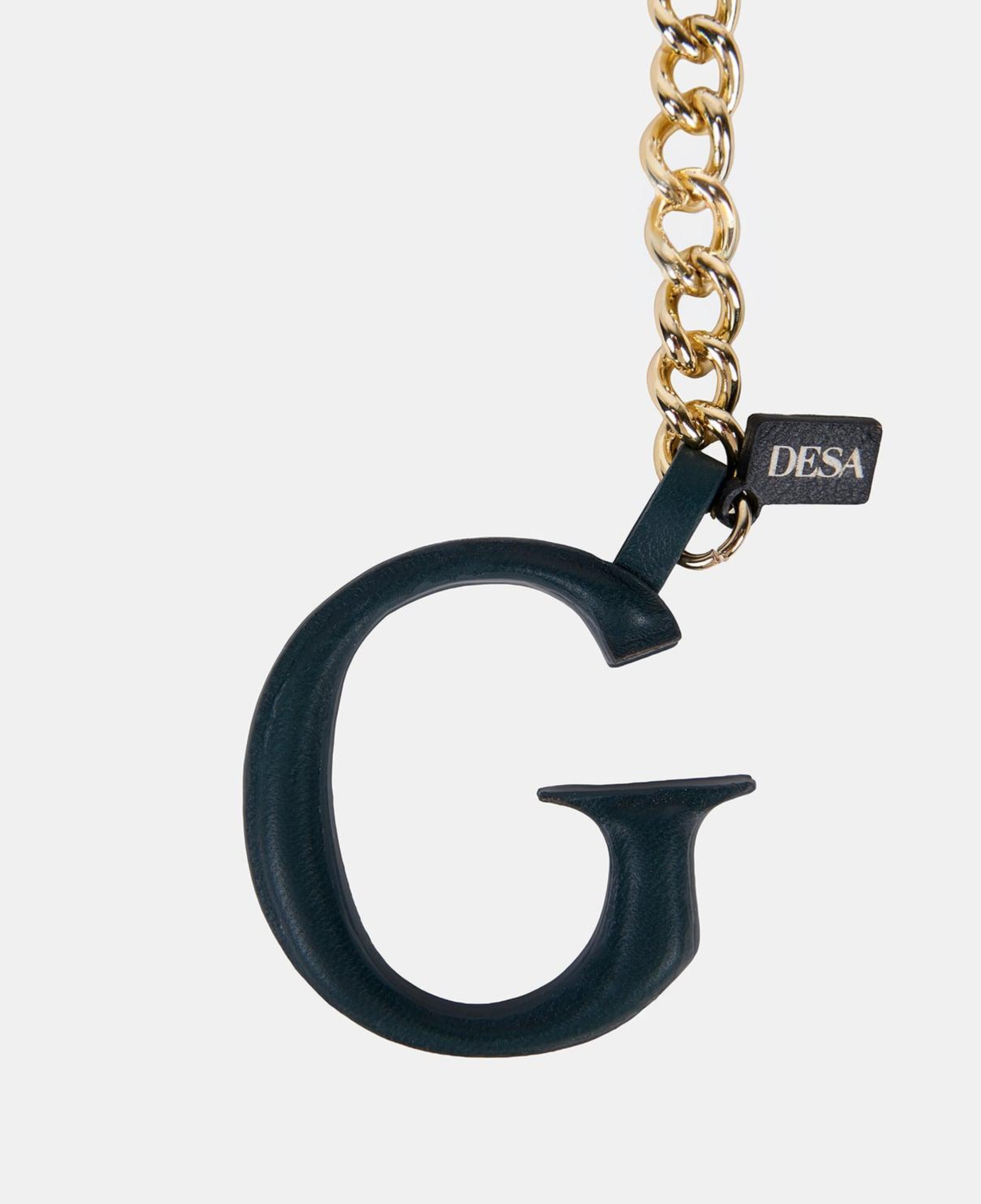 Koyu Yeşil G Harfi Gold Zincirli Deri Charm / Anahtarlık